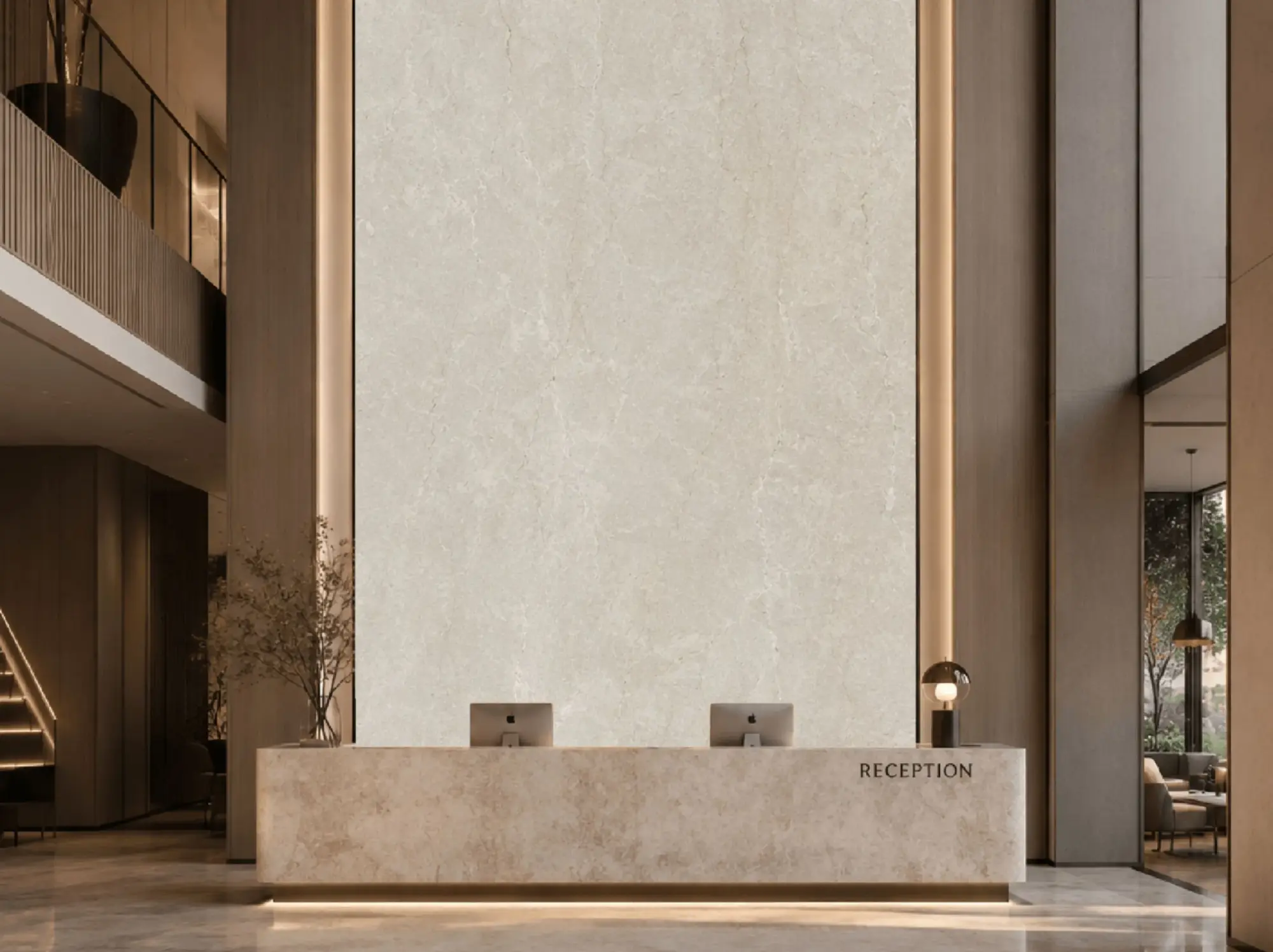 Botticino Classico Marble hotel reception desk application