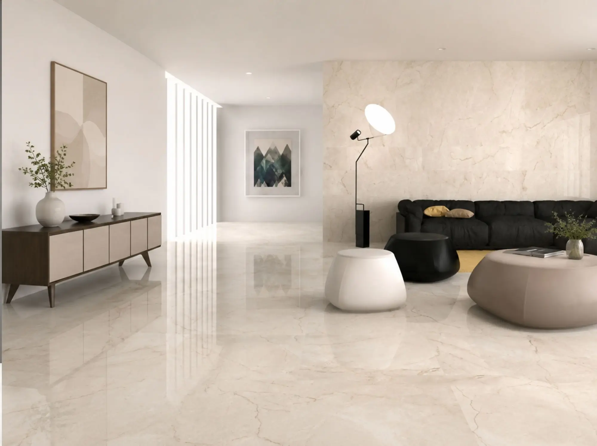 Botticino Classico Marble living room floor and wall application