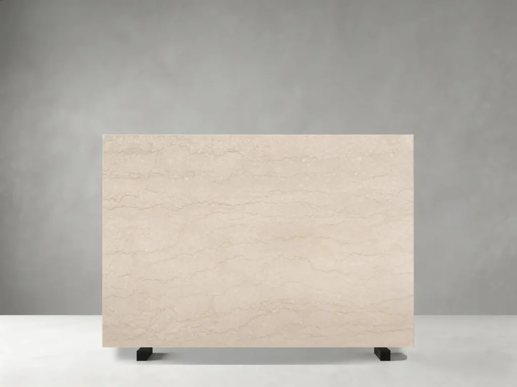 Botticino Marble polished slab showing a warm cream surface with understated linear veining