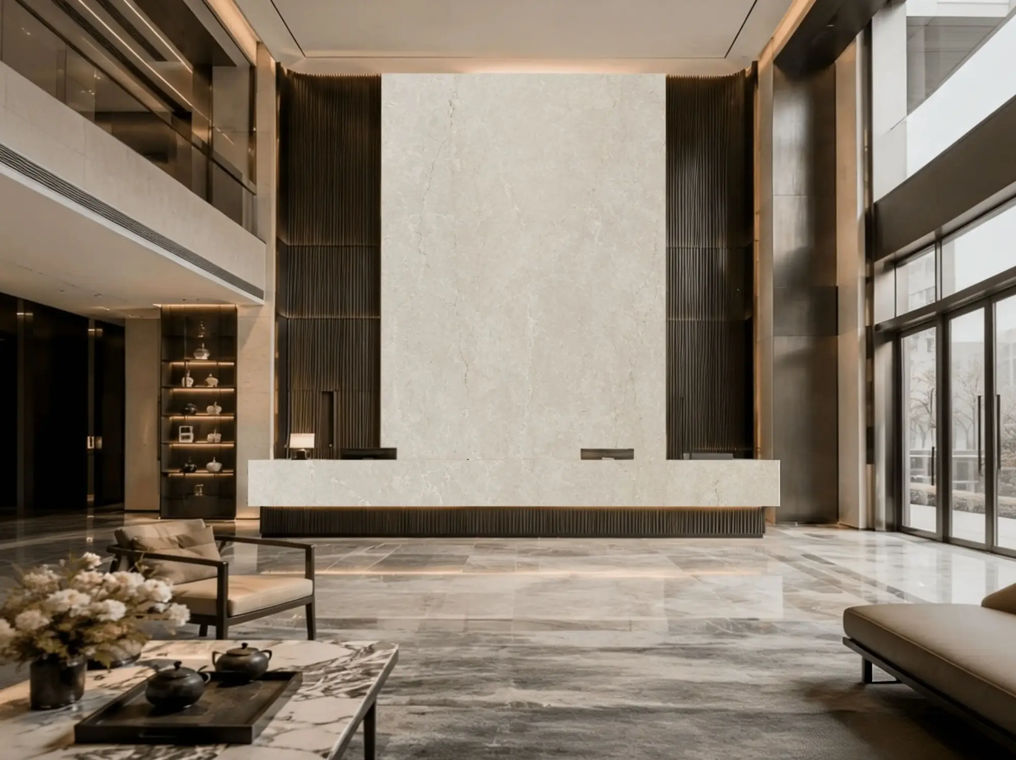 Botticino Tipo Classico Marble hotel lobby reception wall application