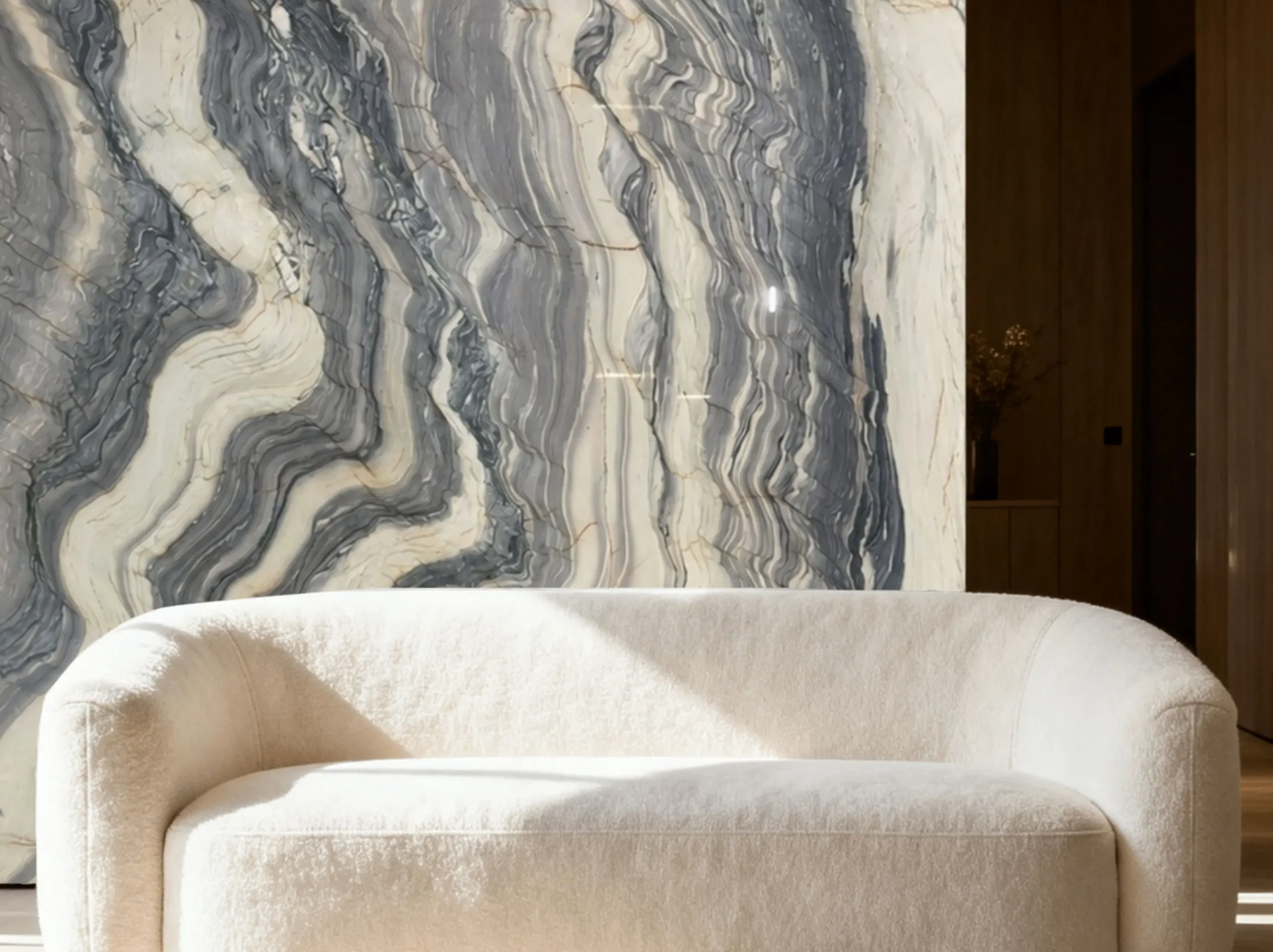 Brazilian Fusion Blue Quartzite living room feature wall application