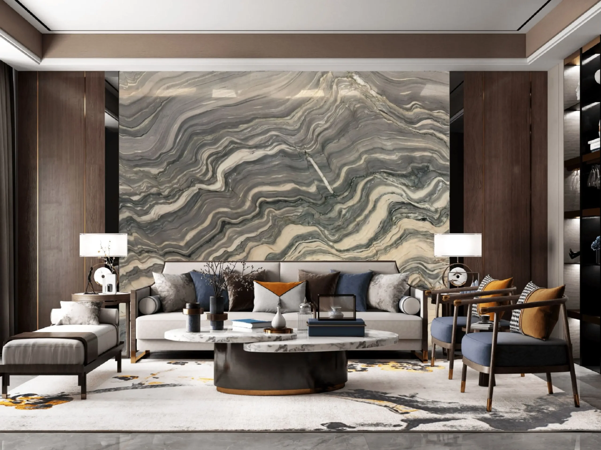 Brazilian Silk Road Quartzite living room feature wall application