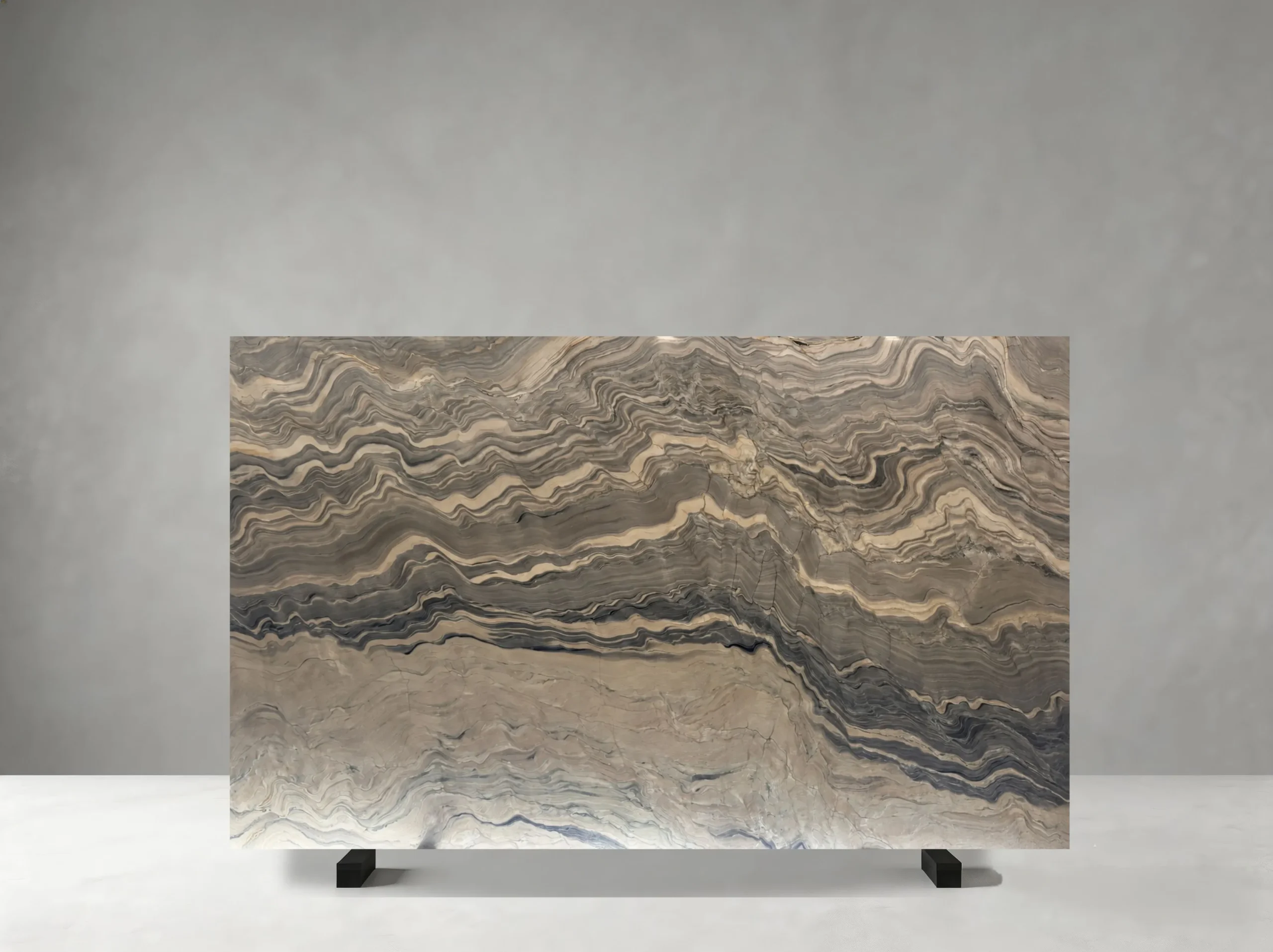 Brazilian Silk Road Quartzite polished slab 01 showing continuous linear waves resembling layered silk folds