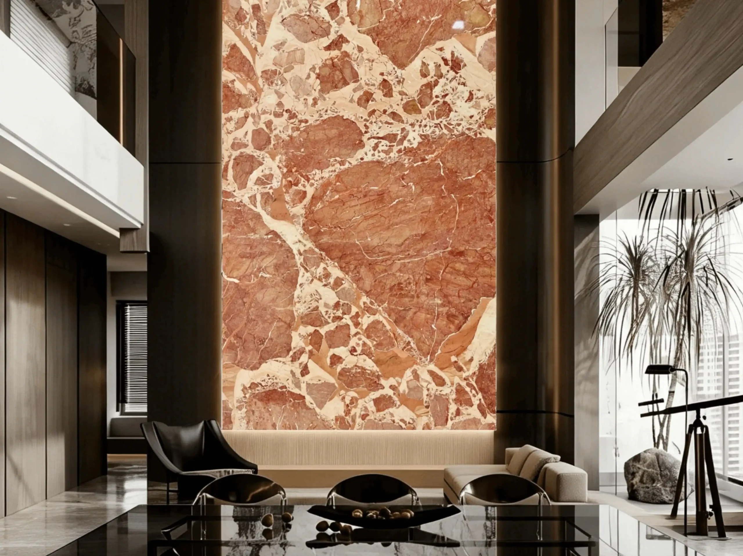 Breccia Pernice Marble double-height feature wall