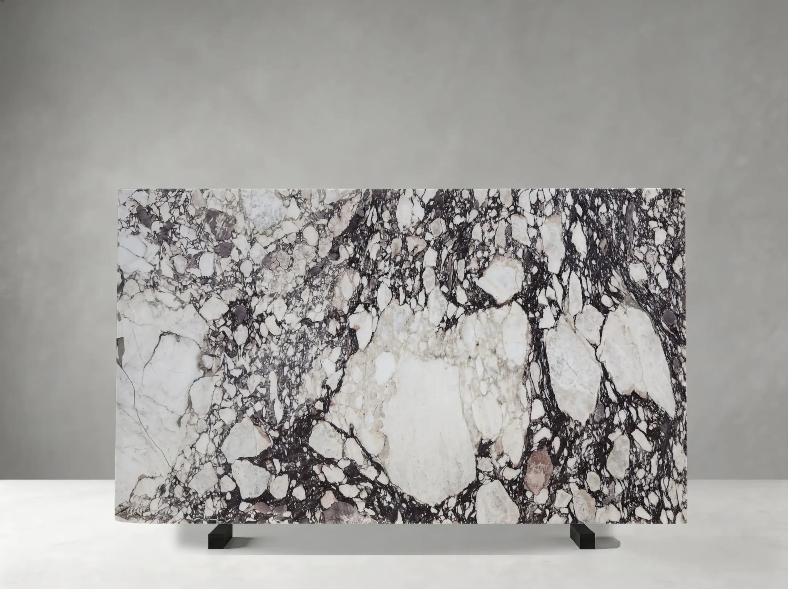 Bvlgari Purple Marble polished slab with dense burgundy brecciated pattern