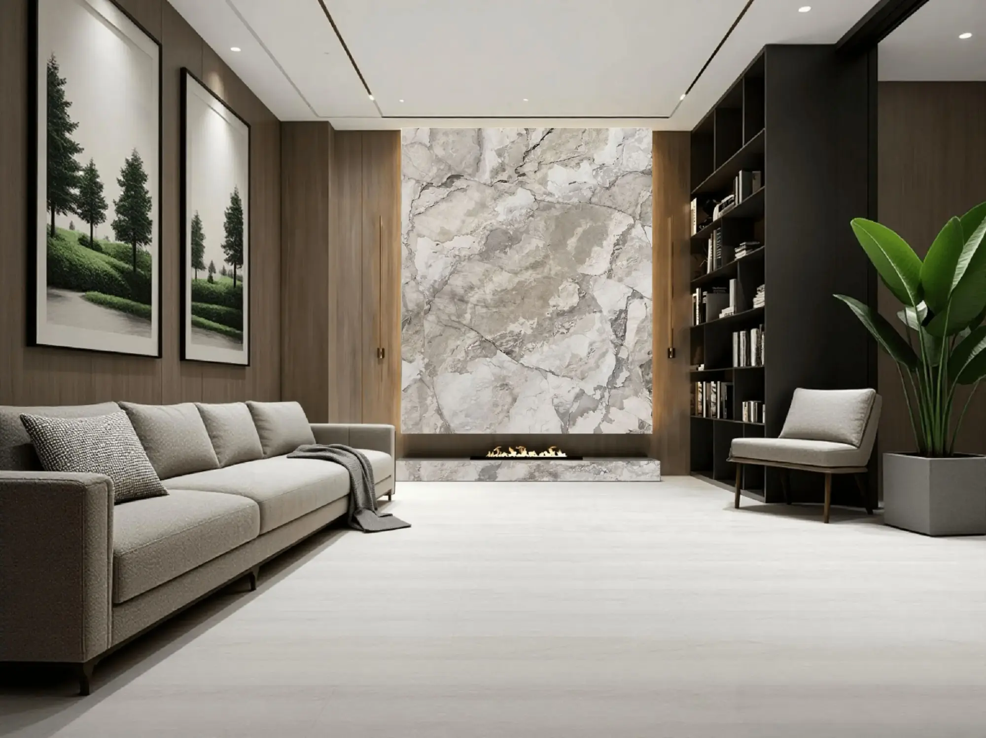 Camus Grey Marble fireplace feature wall application