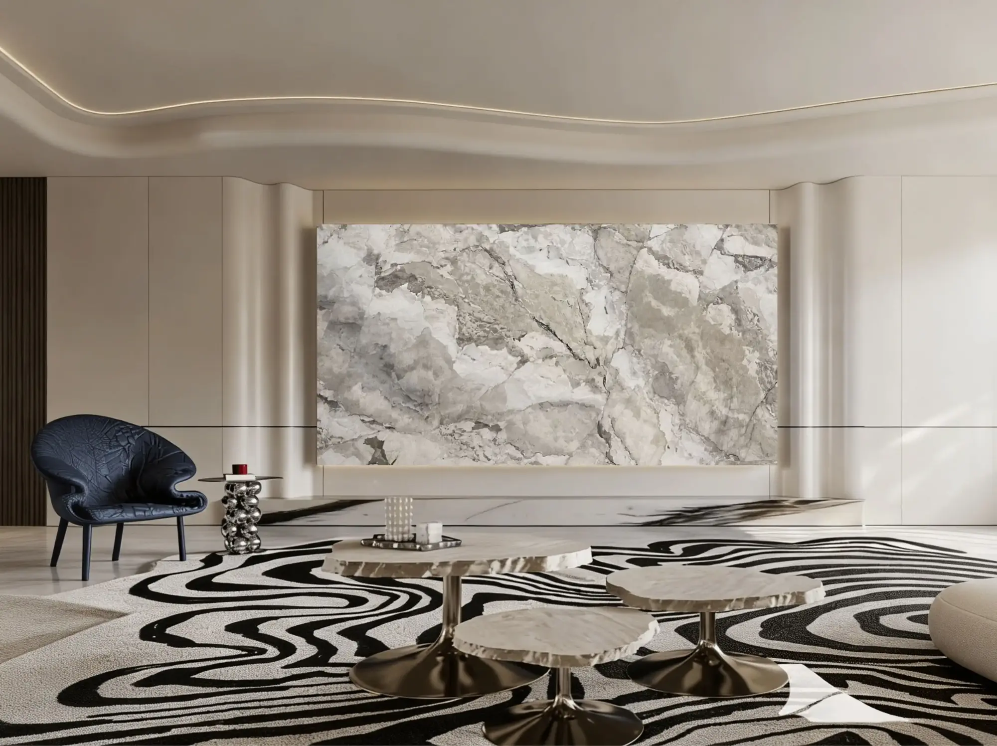 Camus Grey Marble living room feature wall application