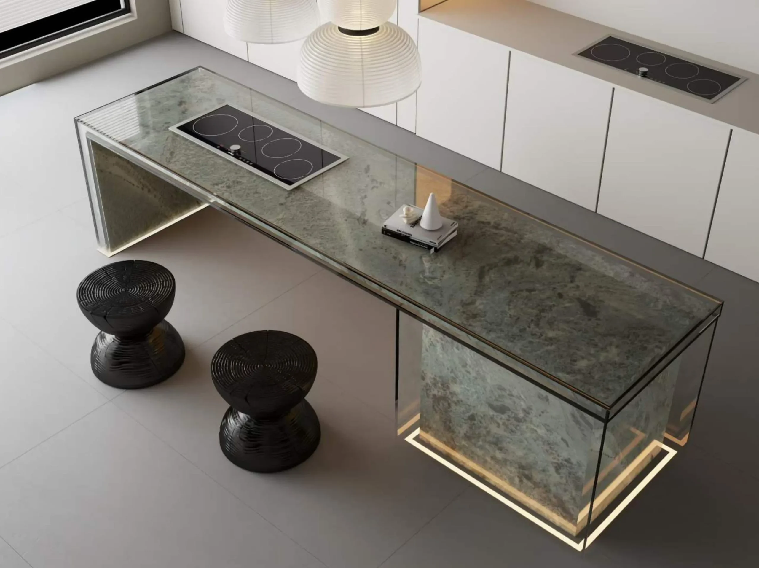 China Ethereal Green Marble Glass Kitchen Island China Ethereal Green Marble application: China Ethereal Green Marble Glass Kitchen Island