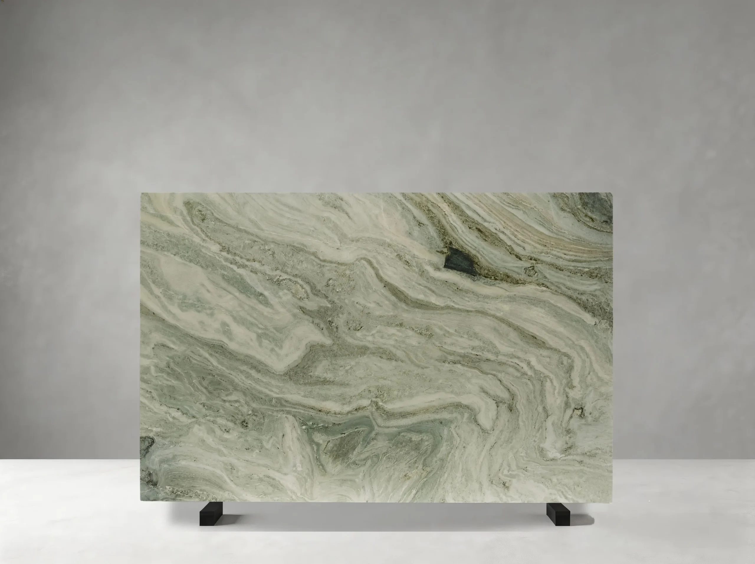 China Ethereal Green Marble Slab 02 China Ethereal Green Marble full slab 02 with dramatic landscape-like waves with layered mineral movement