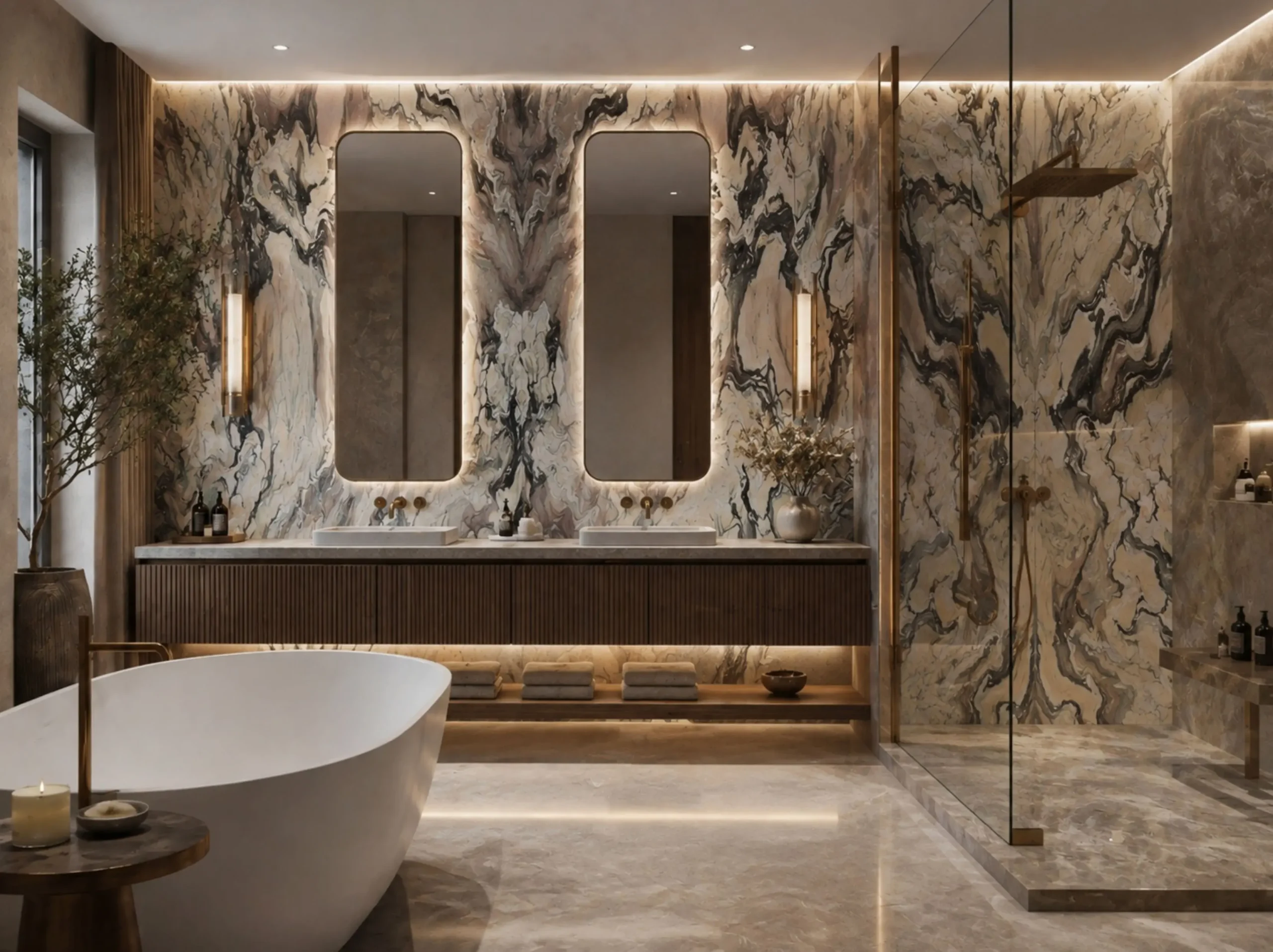 Cipollino Green Marble bathroom wall vanity shower cladding for a luxury interior project