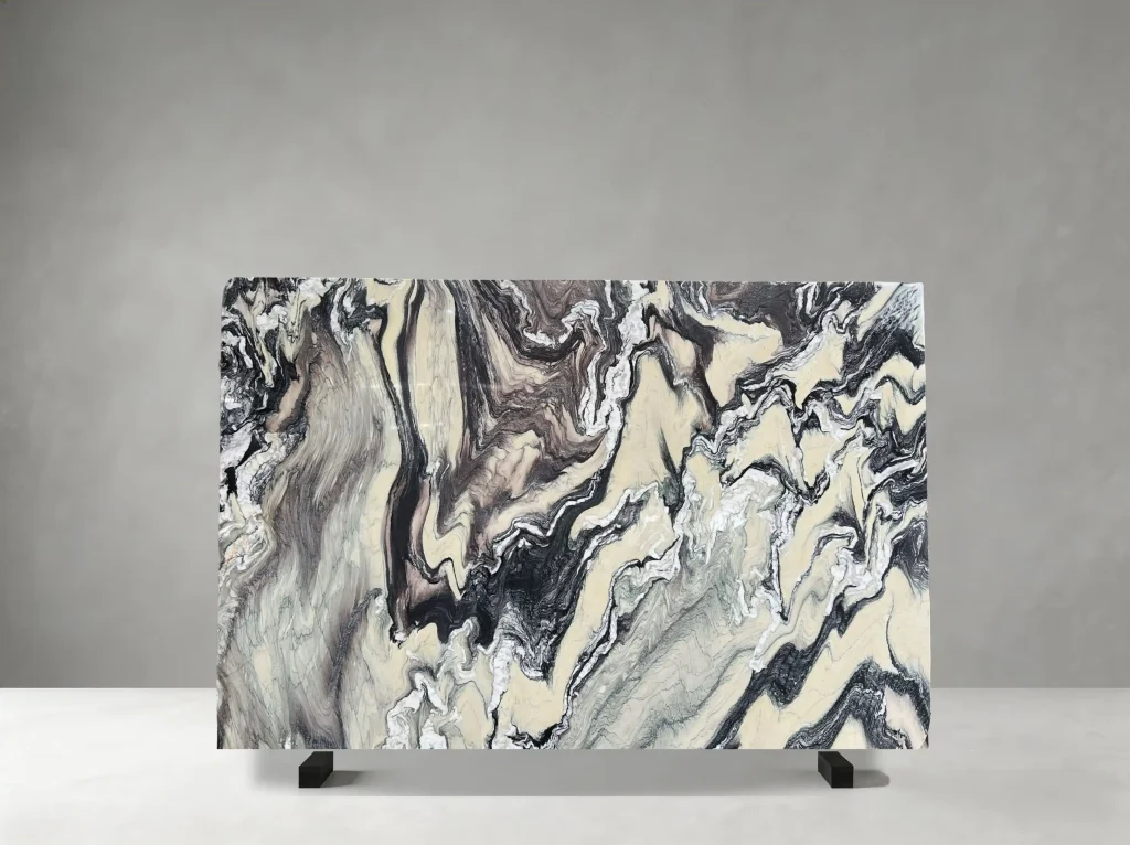 Cipollino Green Marble slab with layered green, white and grey tones with pronounced flowing banded veins