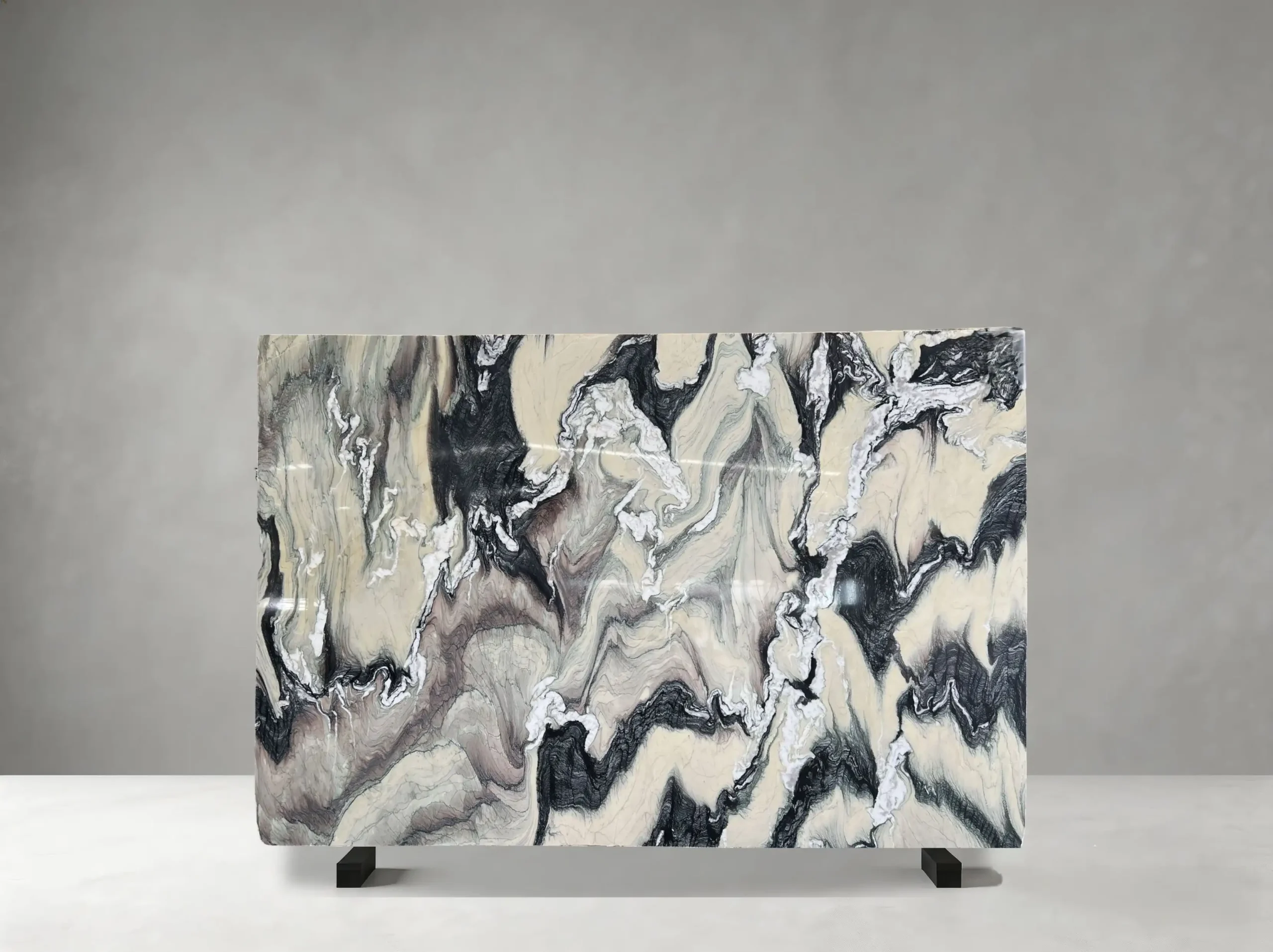 Cipollino Green Marble full slab showing layered green, white and grey tones with pronounced flowing banded veins