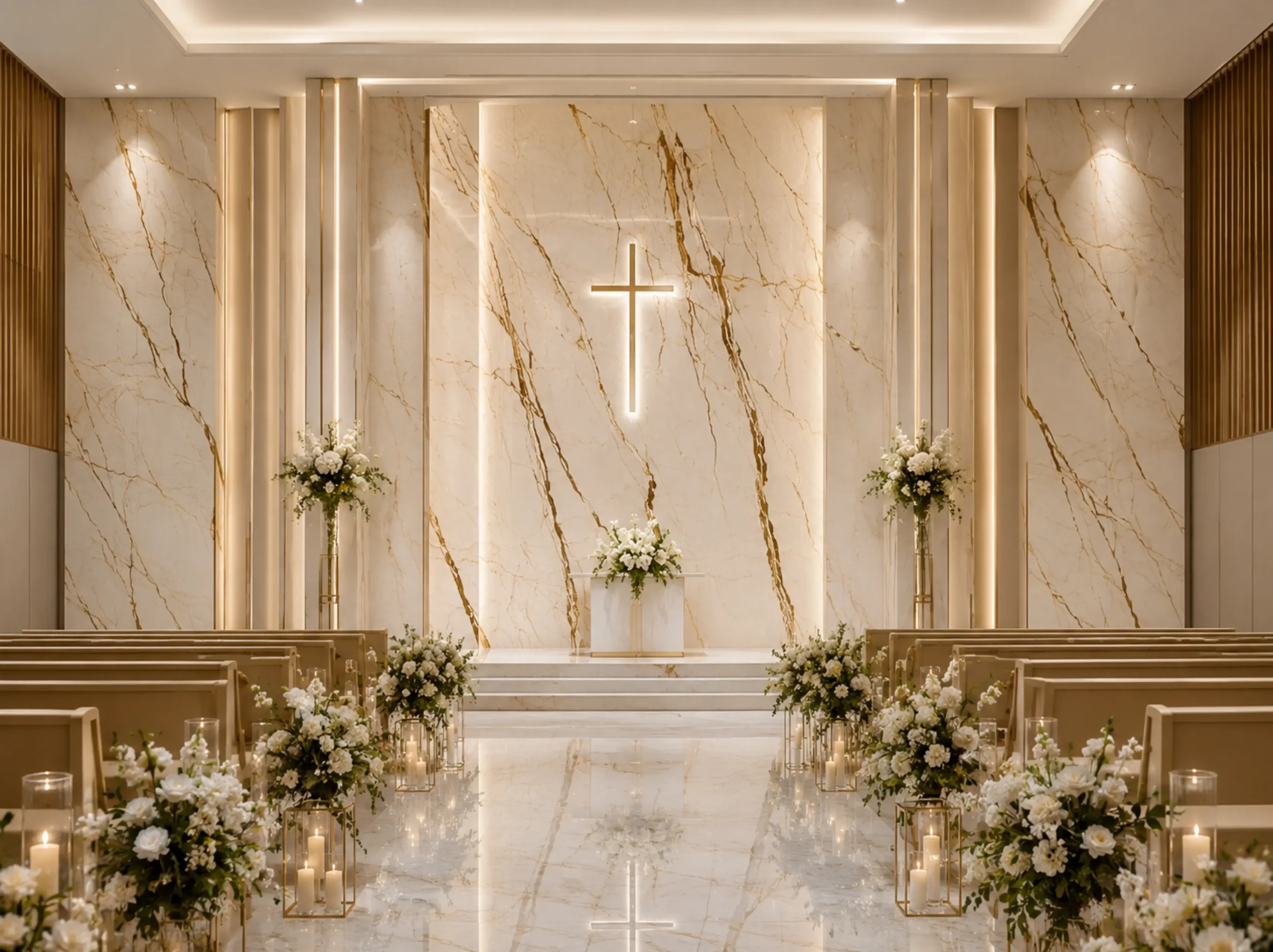 Crema Eva Marble chapel feature wall for a luxury interior project