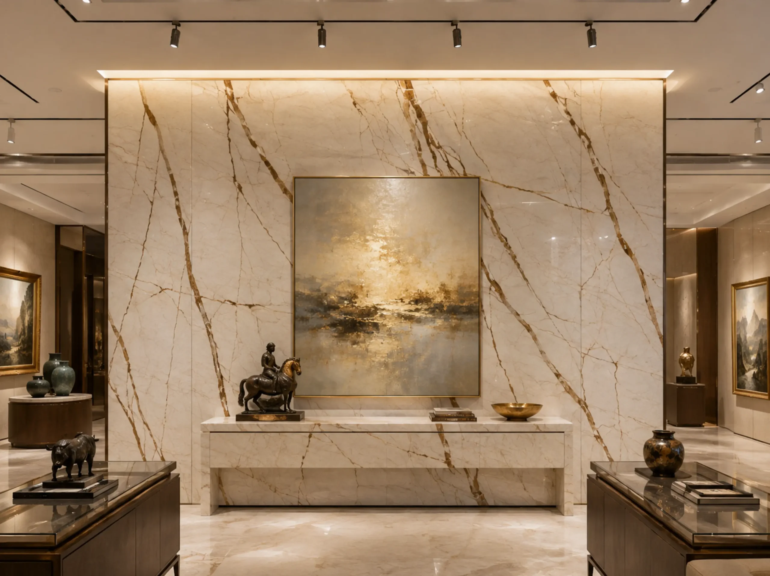 Crema Eva Marble gallery feature wall for a luxury interior project
