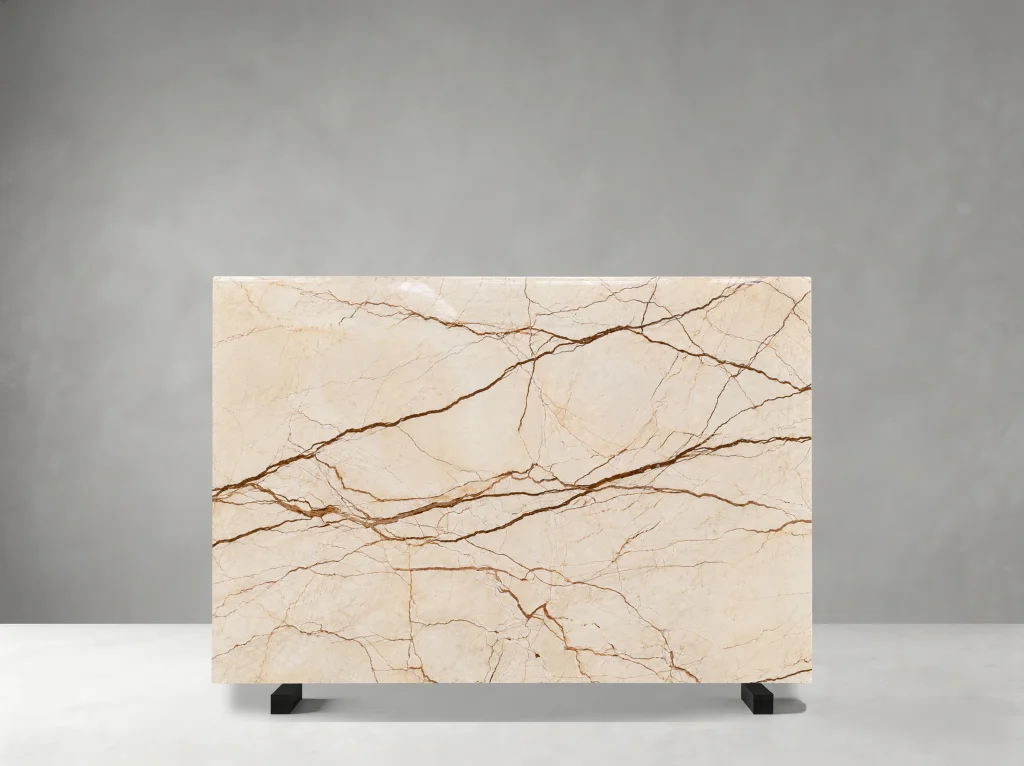 Crema Eva Marble slab with pale cream, ivory and gentle beige tones with restrained natural mottling