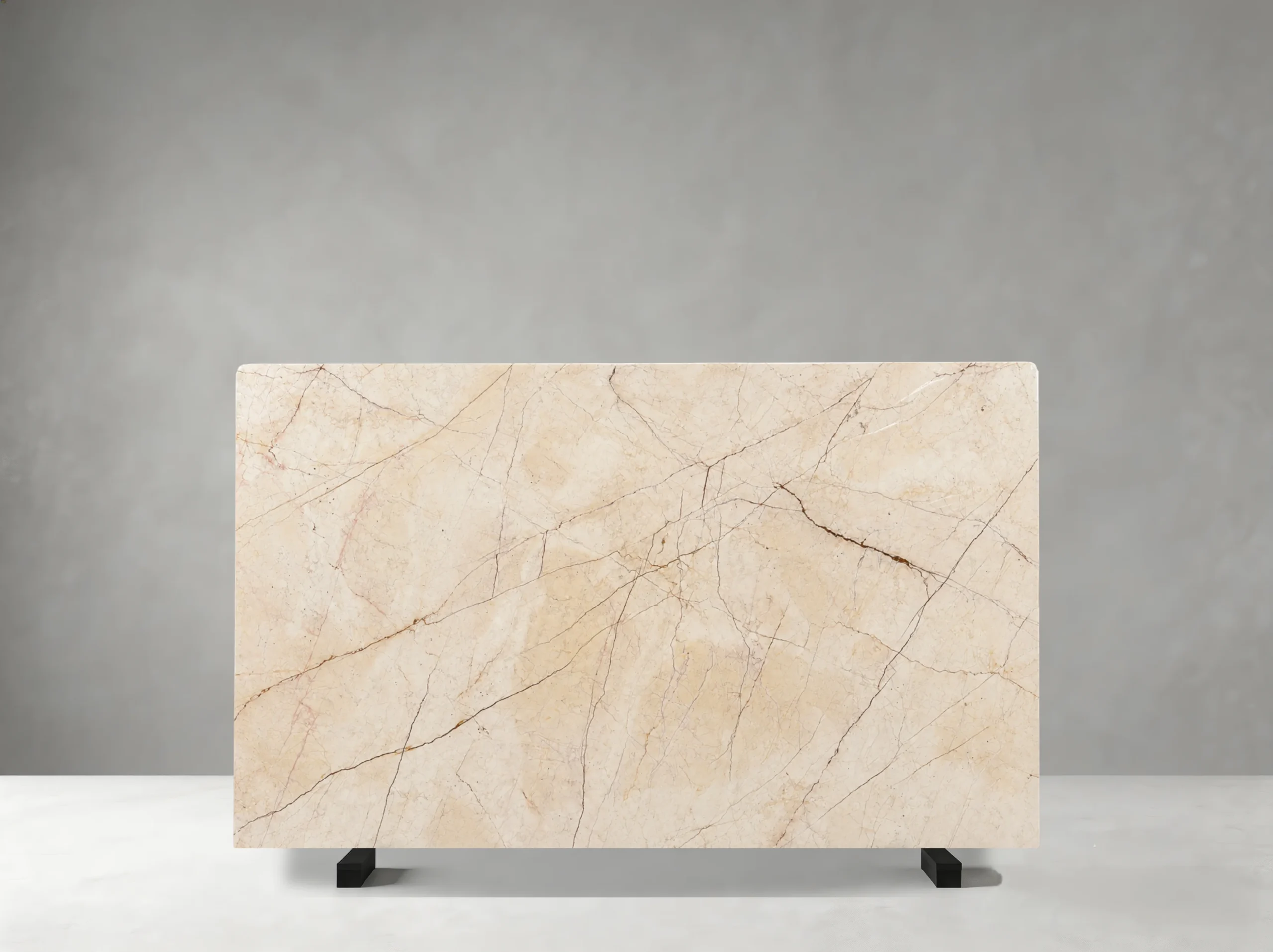 Crema Eva Marble full slab showing pale cream, ivory and gentle beige tones with restrained natural mottling