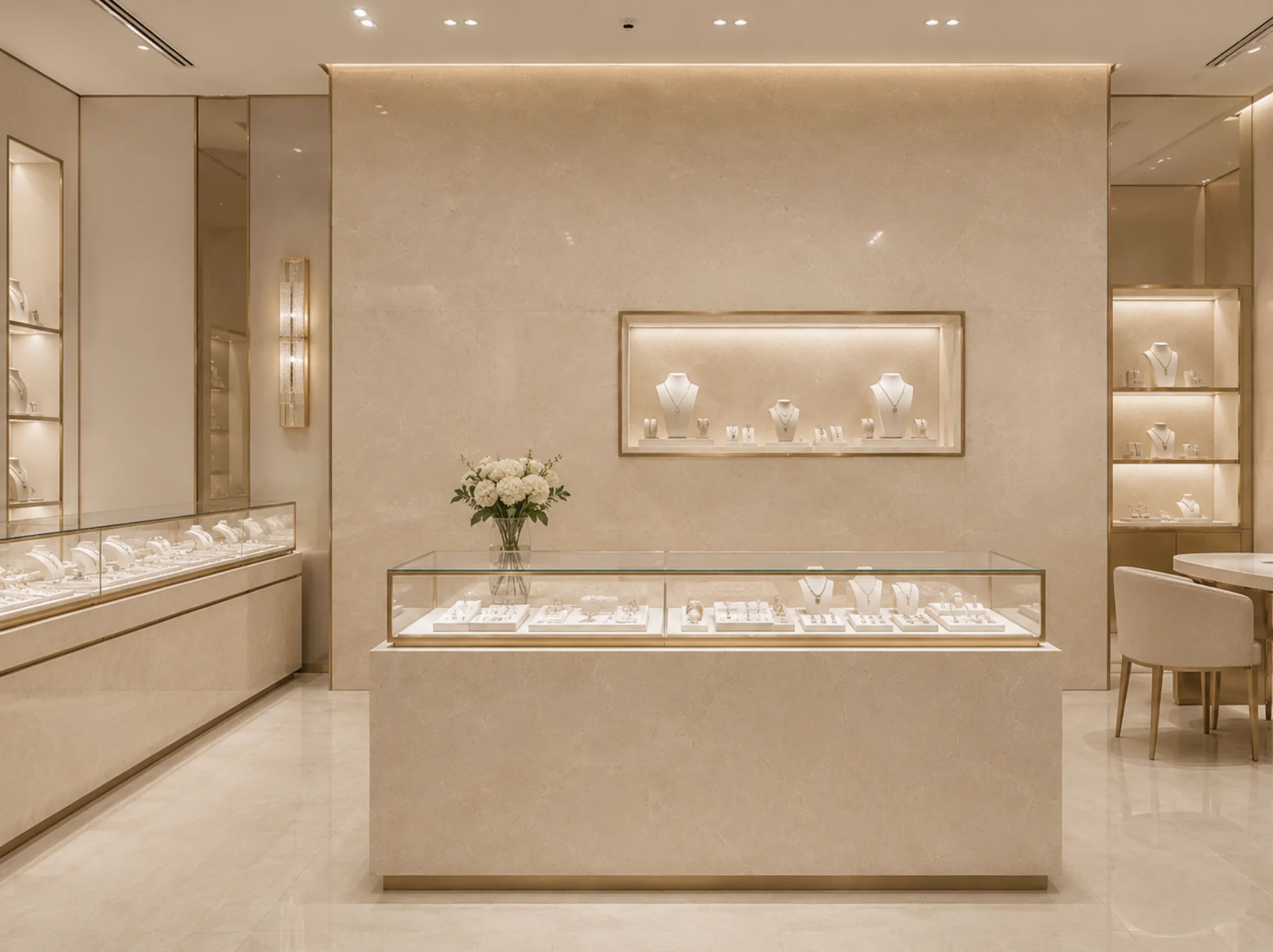 Crema Marfil Florido Marble used for jewelry store display