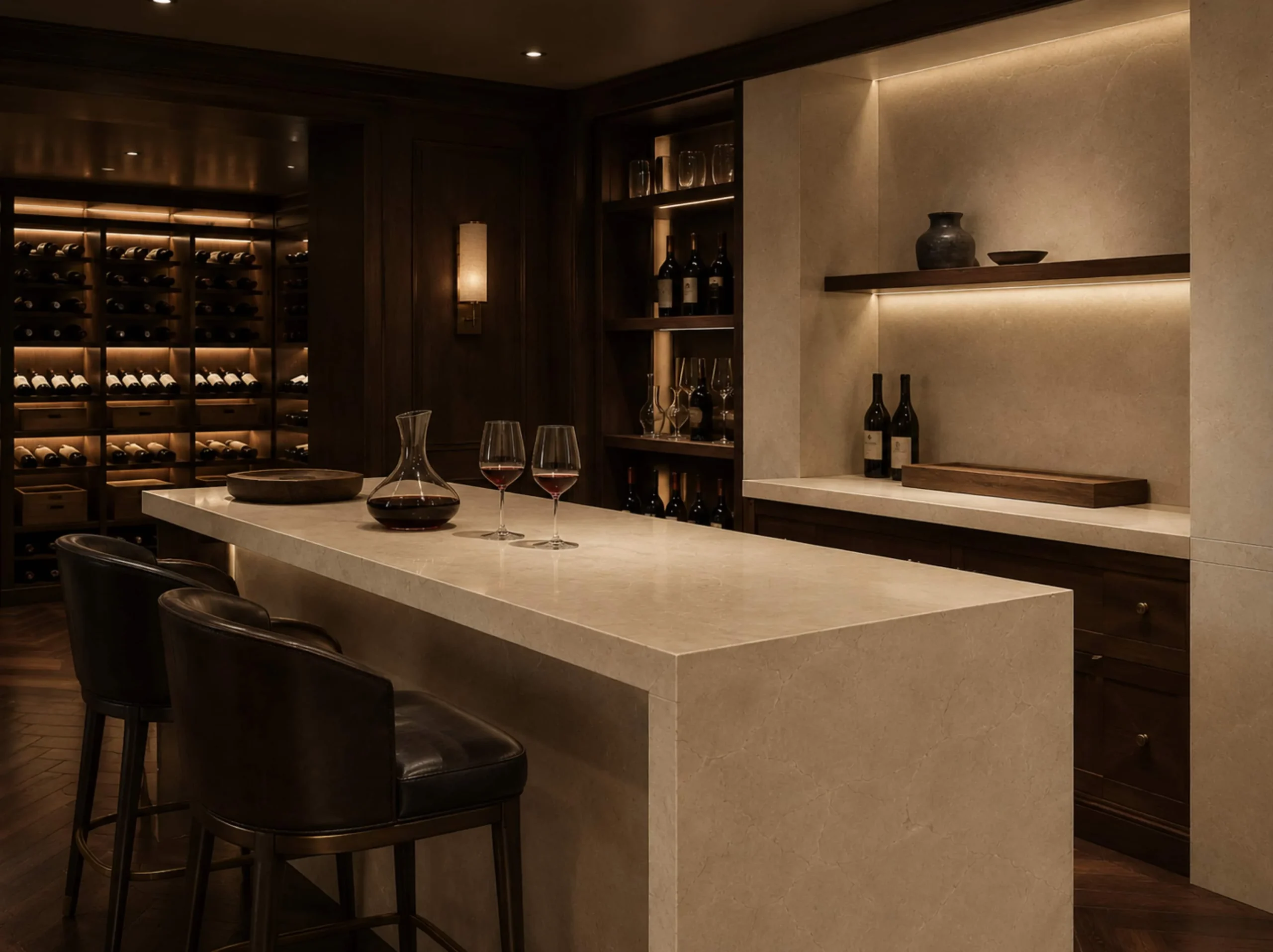 Crema Marfil Florido Marble used for wine cellar bar counter