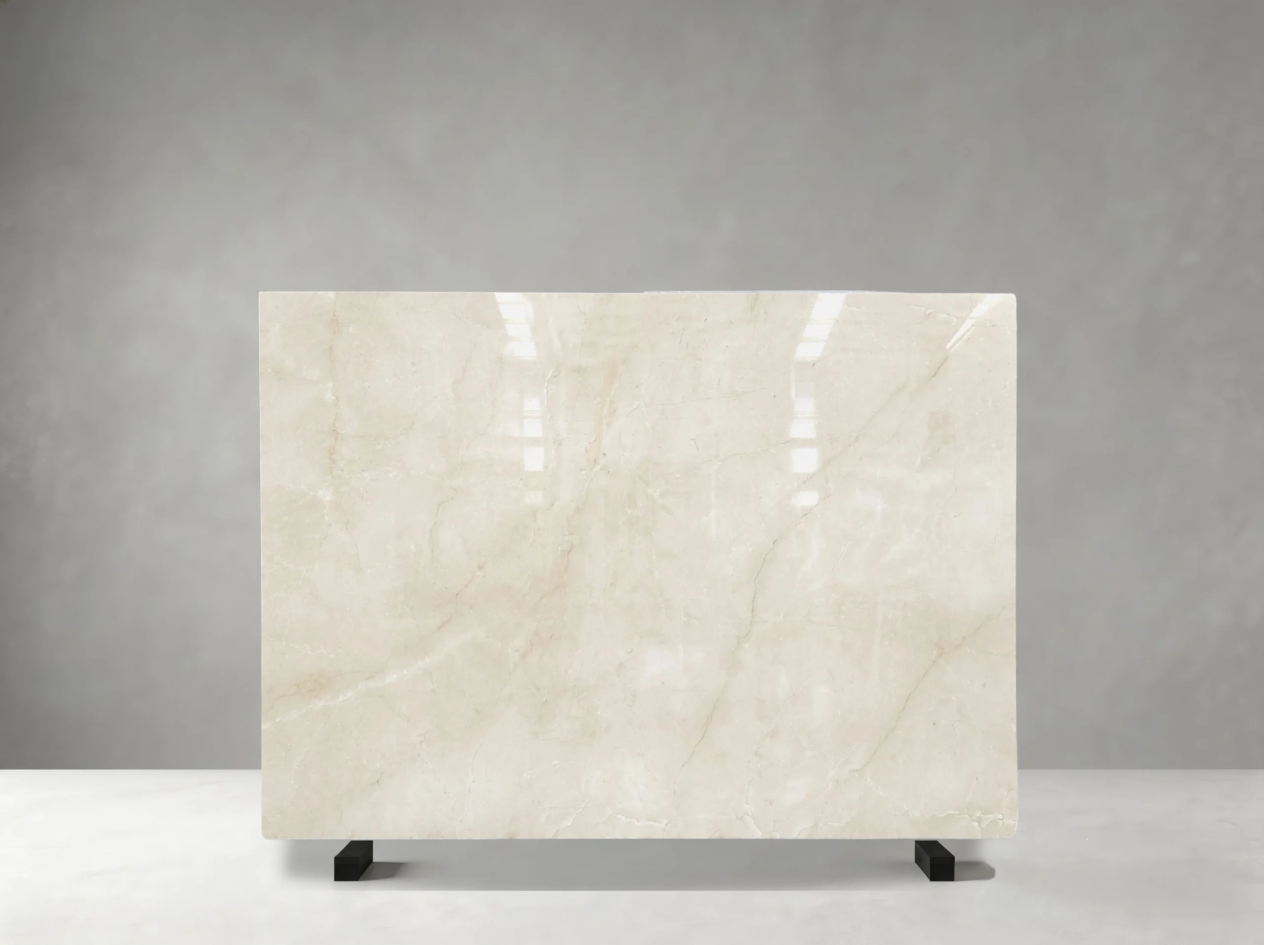 Crema Marfil Standard Marble Slab 01 Crema Marfil Standard Marble full slab 01 showing light ivory, warm cream, beige, and soft gold
