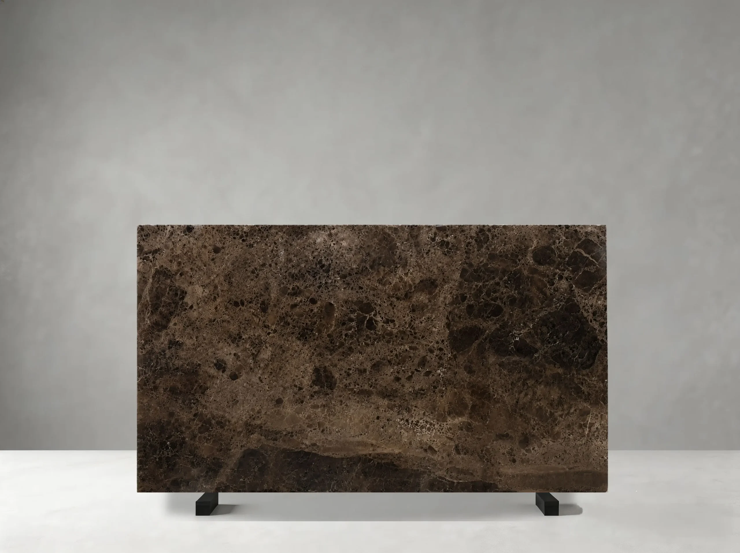Dark Emperador Marble full slab showing deep chocolate brown and espresso tones with fine white and golden veins
