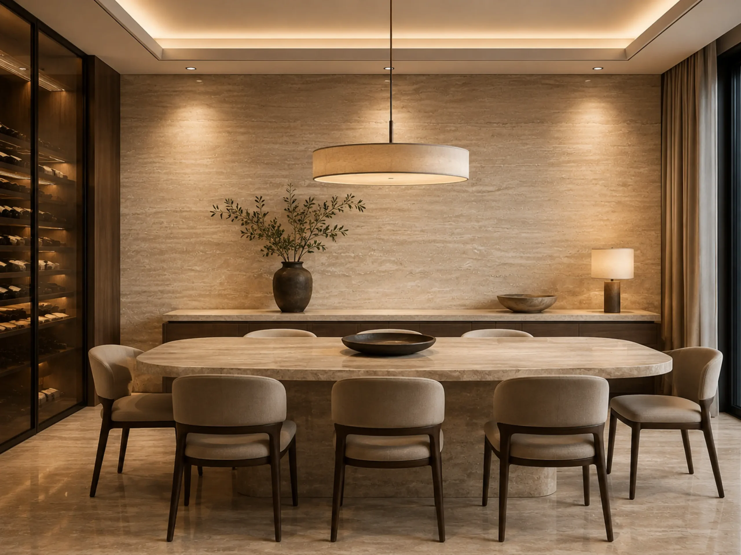 Denizli Ivory Travertine used for dining room feature wall