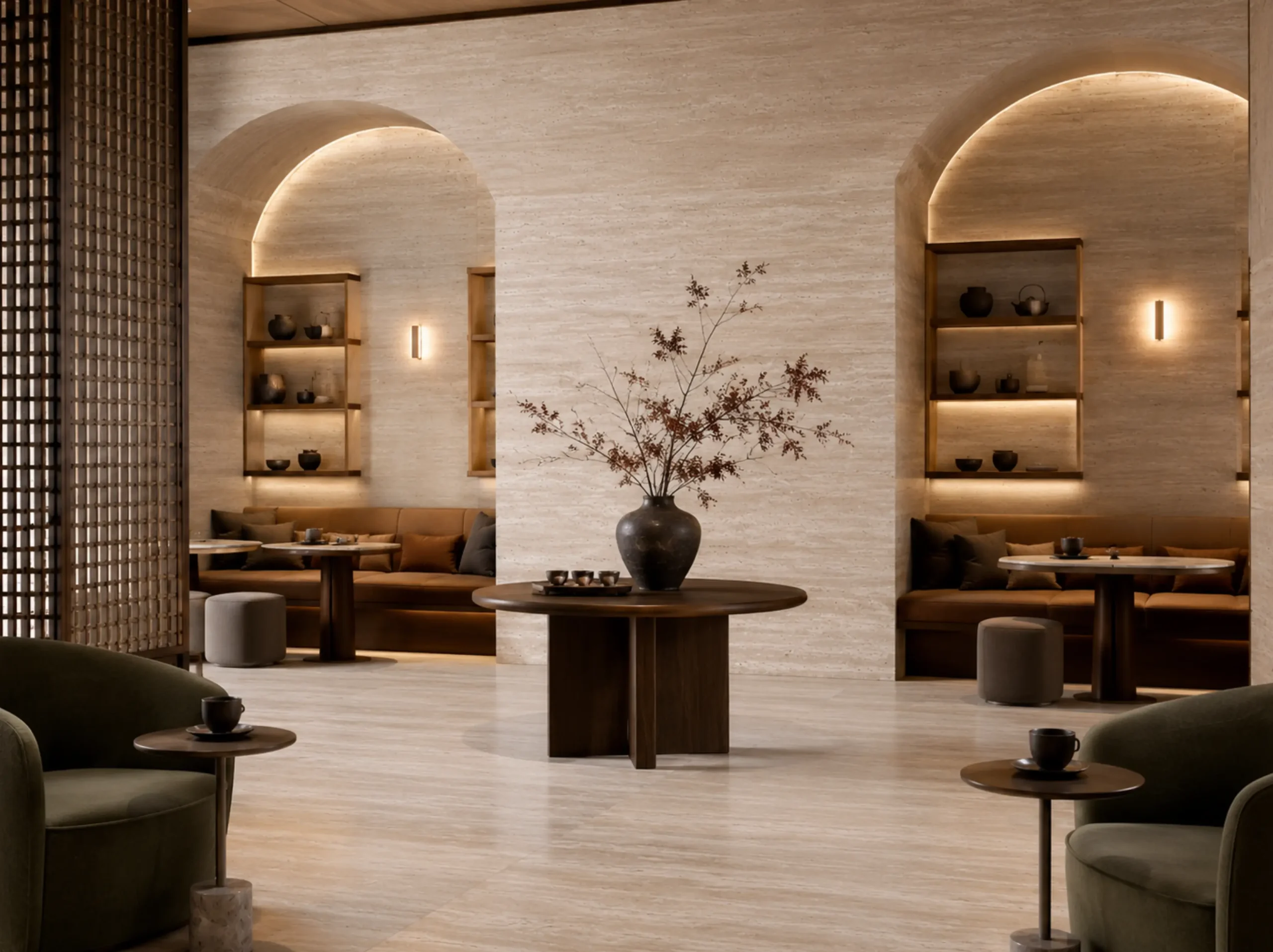Denizli Ivory Travertine used for lounge interior wall and floor