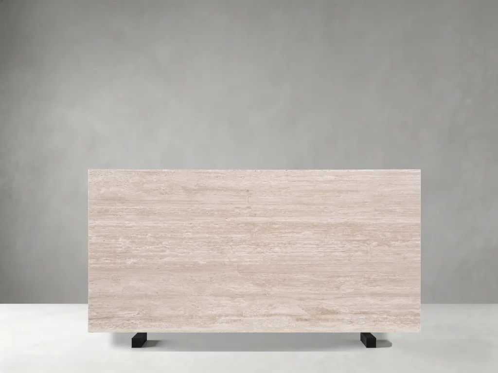 Denizli Ivory Travertine slab 01 showing warm ivory-beige tones with elegant natural movement and refined surface character