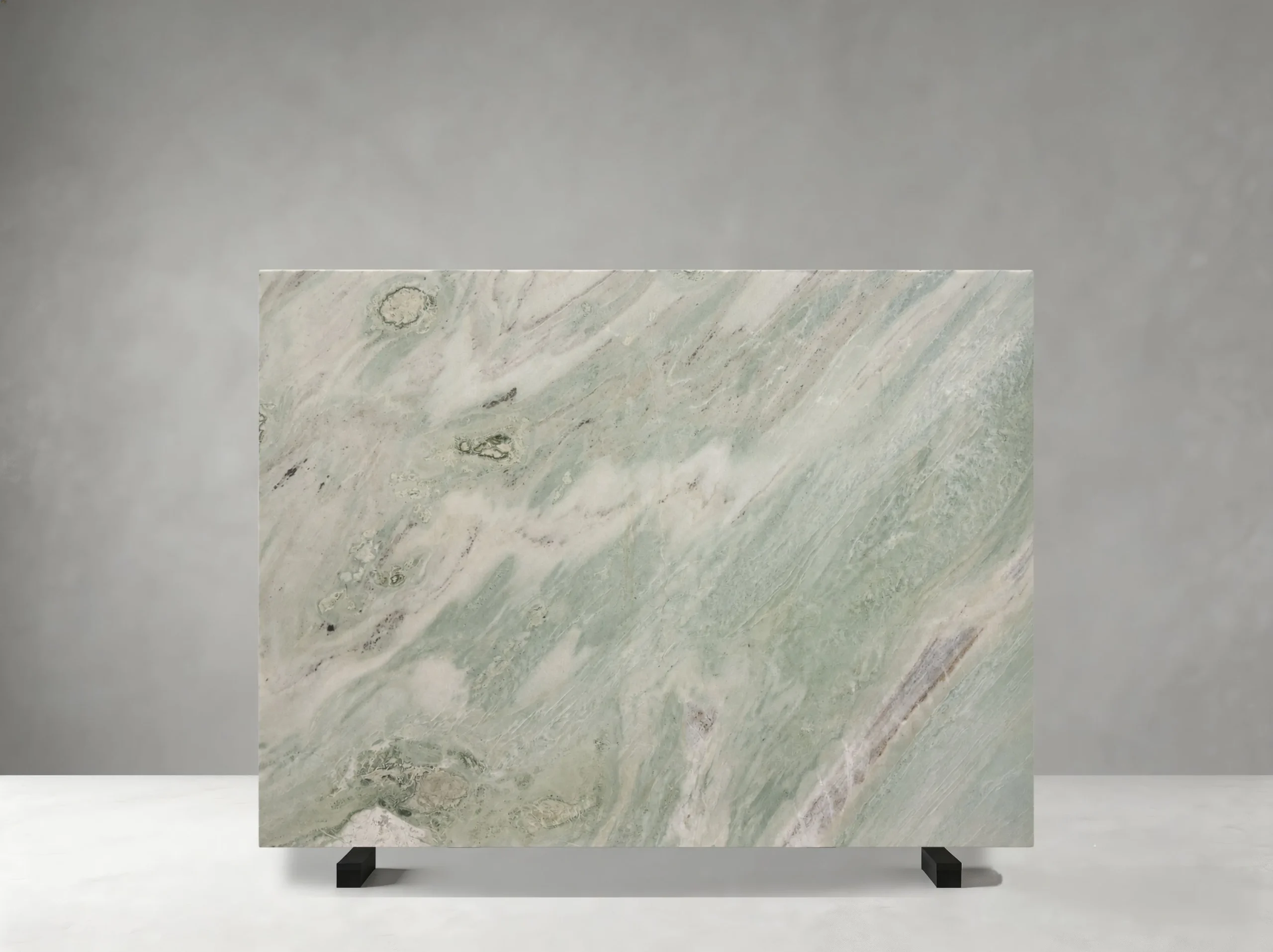 Ethereal Green Marble Slab 01 Ethereal Green Marble full slab 01 showing mint green, sage, white, pale grey, and subtle pink