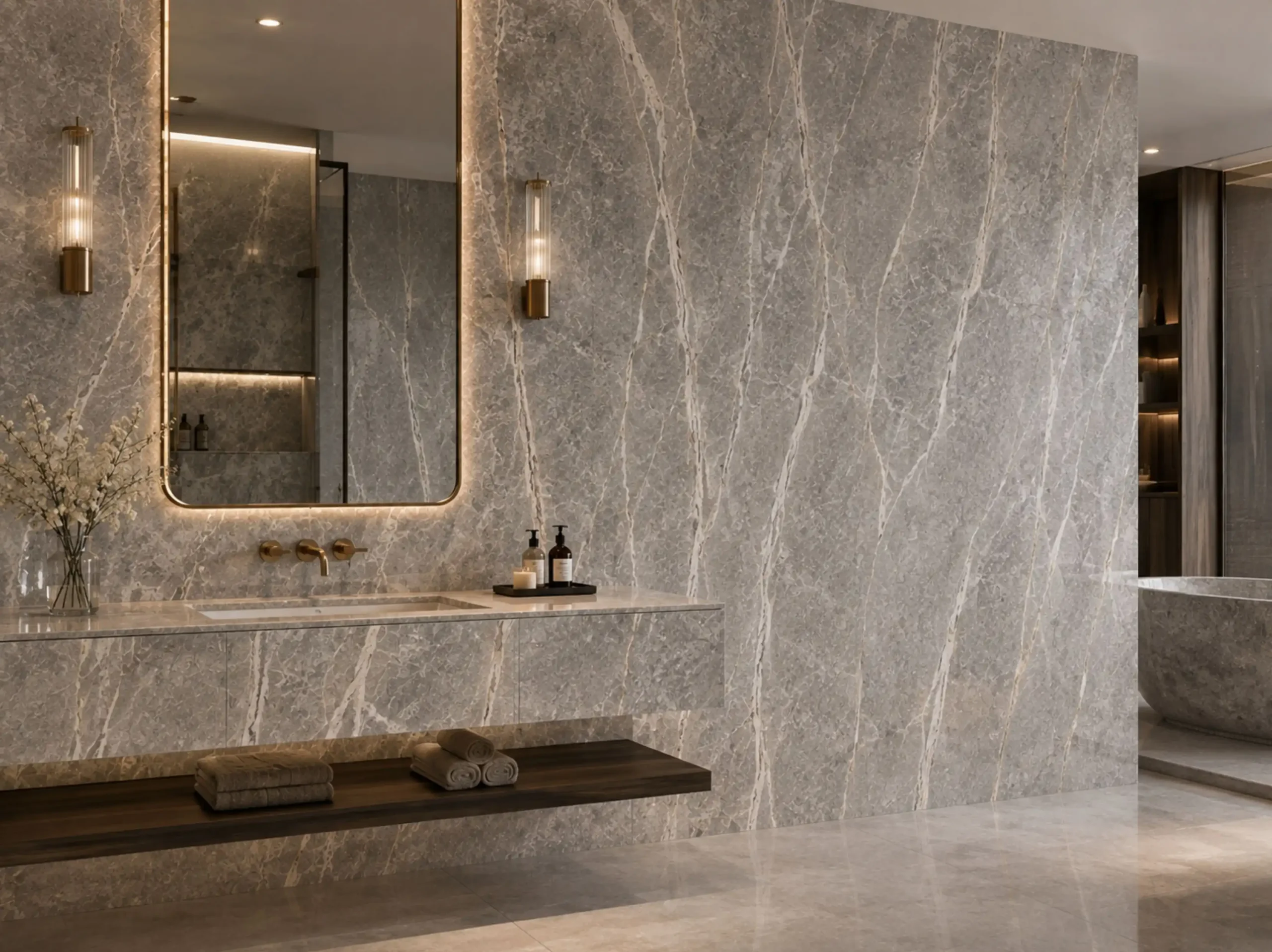 Fior Di Pesco Grigio Marble bathroom wall vanity for a luxury interior project