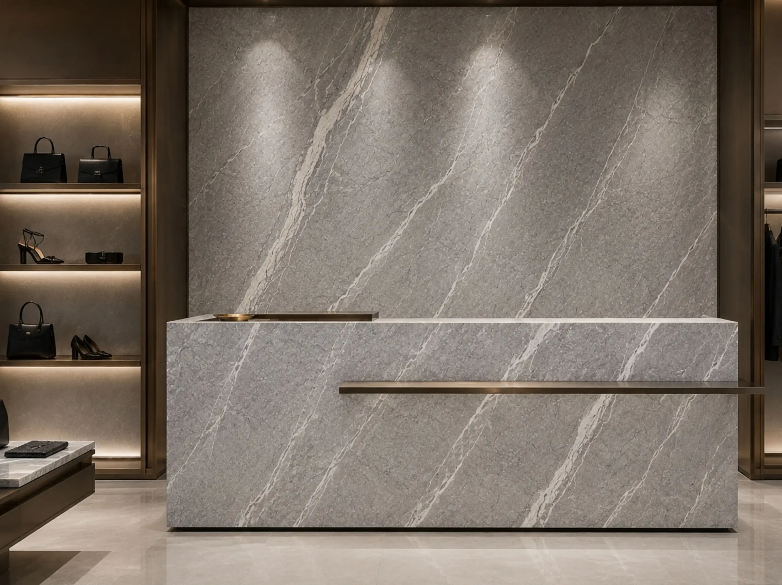 Fior Di Pesco Grigio Marble luxury retail reception for a luxury interior project