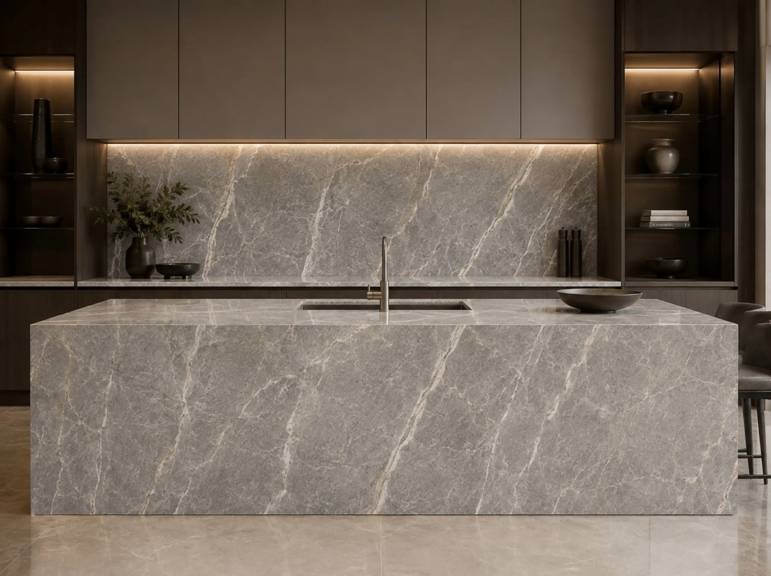 Fiore Di Bosco Marble kitchen island backsplash for a luxury interior project