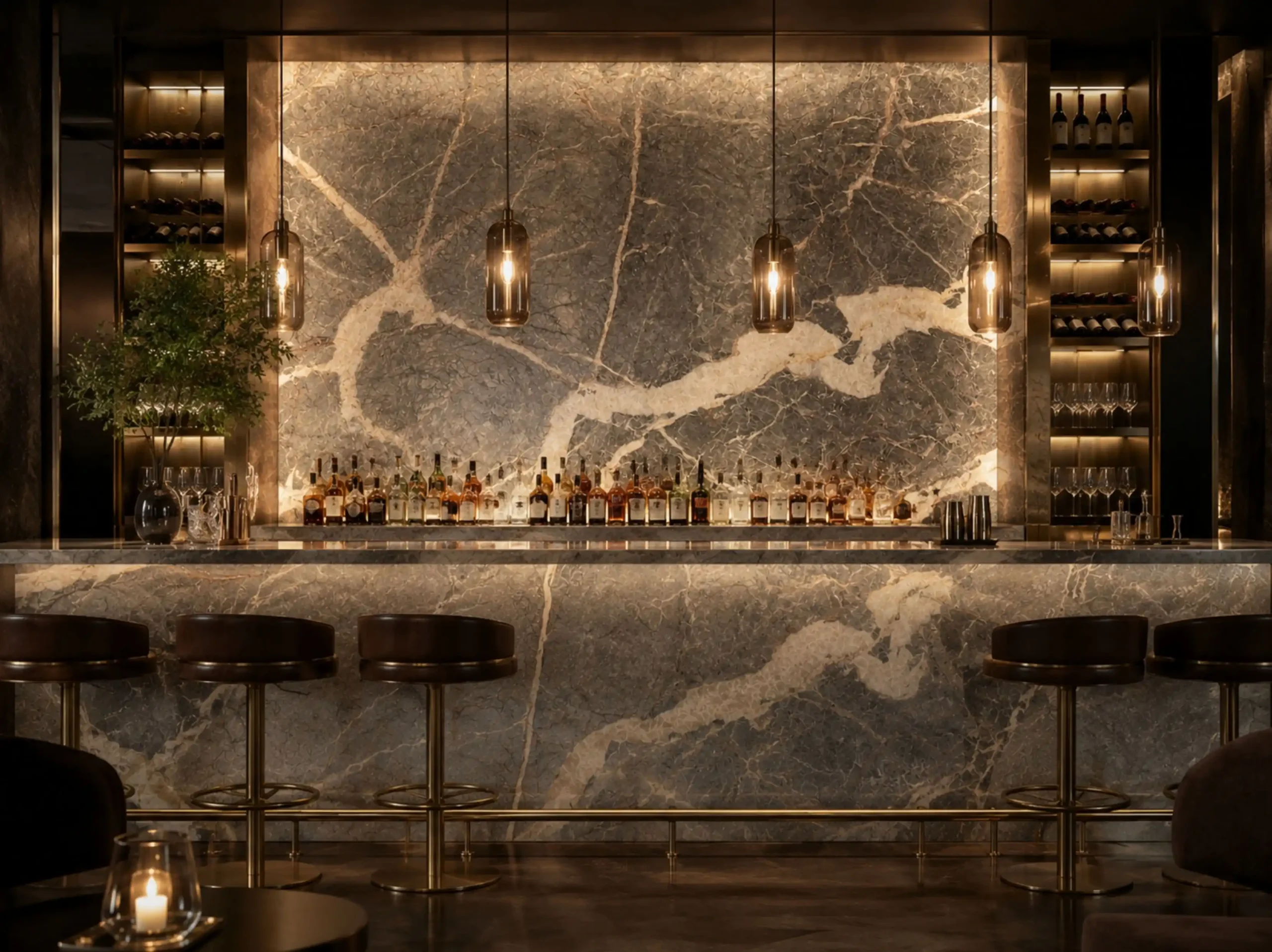 Fiore Di Bosco Marble luxury bar wall counter for a luxury interior project