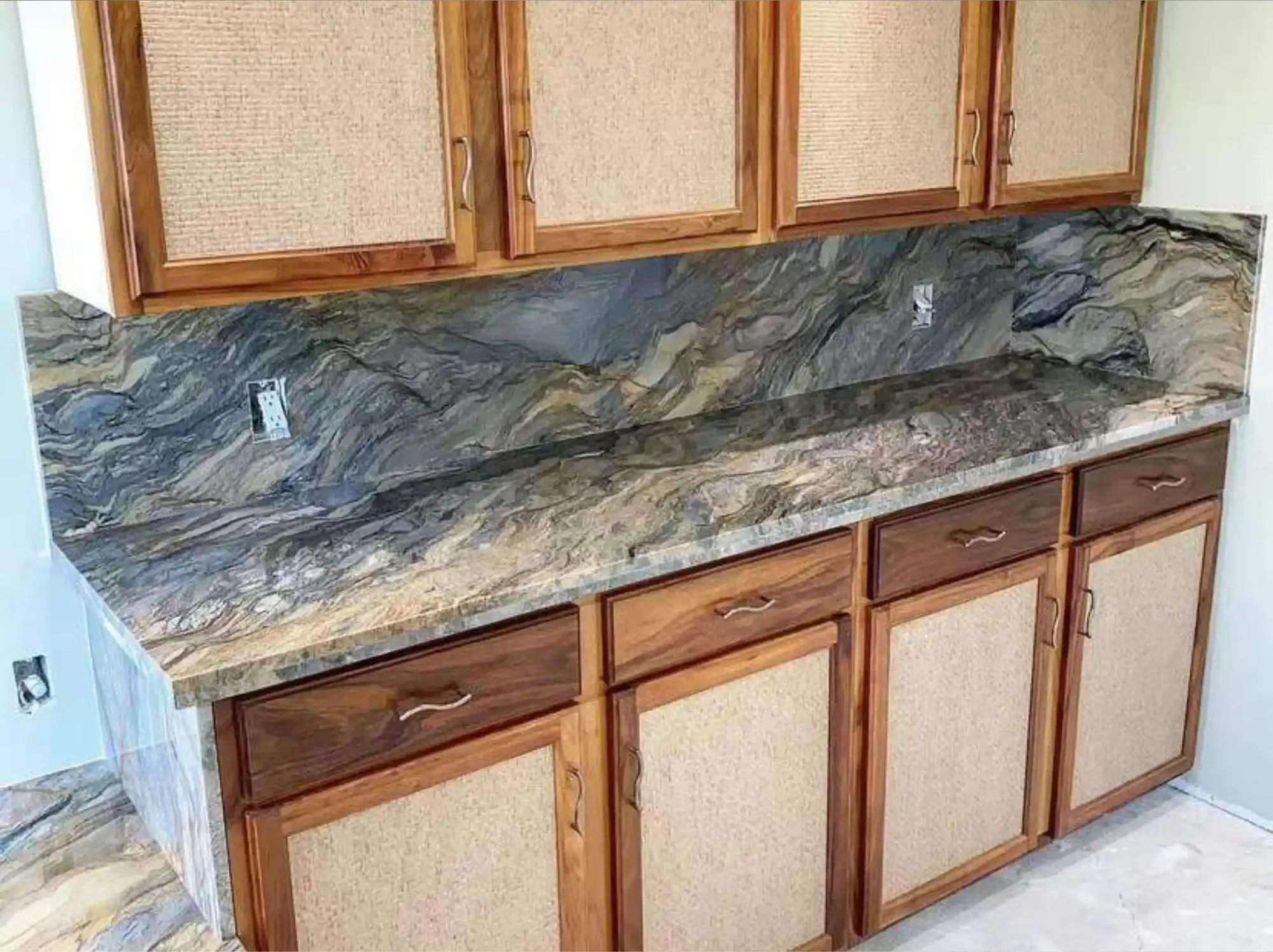 Fusion Blue Quartzite kitchen countertop and backsplash application