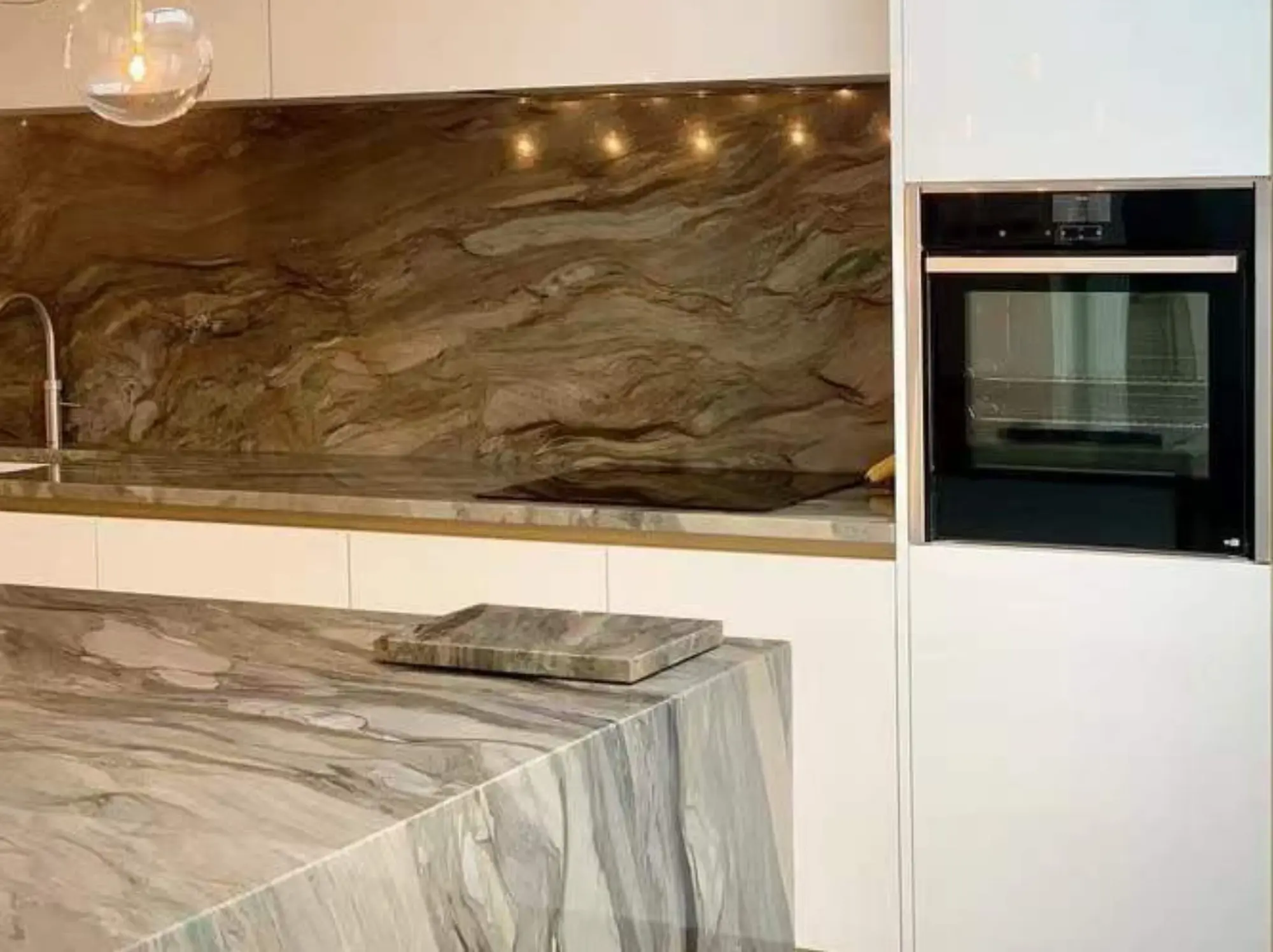 Fusion Blue Quartzite kitchen island and backsplash application