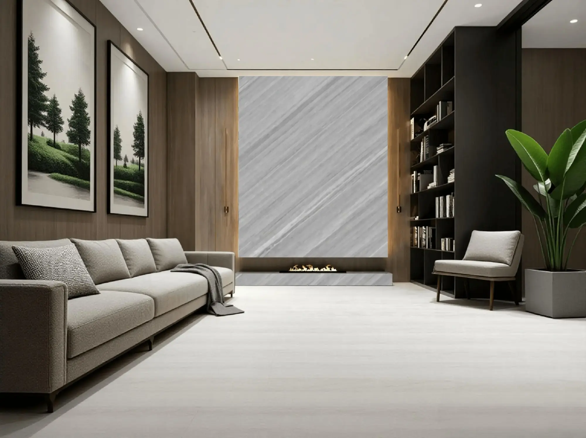 Gray Bardiglio Marble fireplace feature wall application