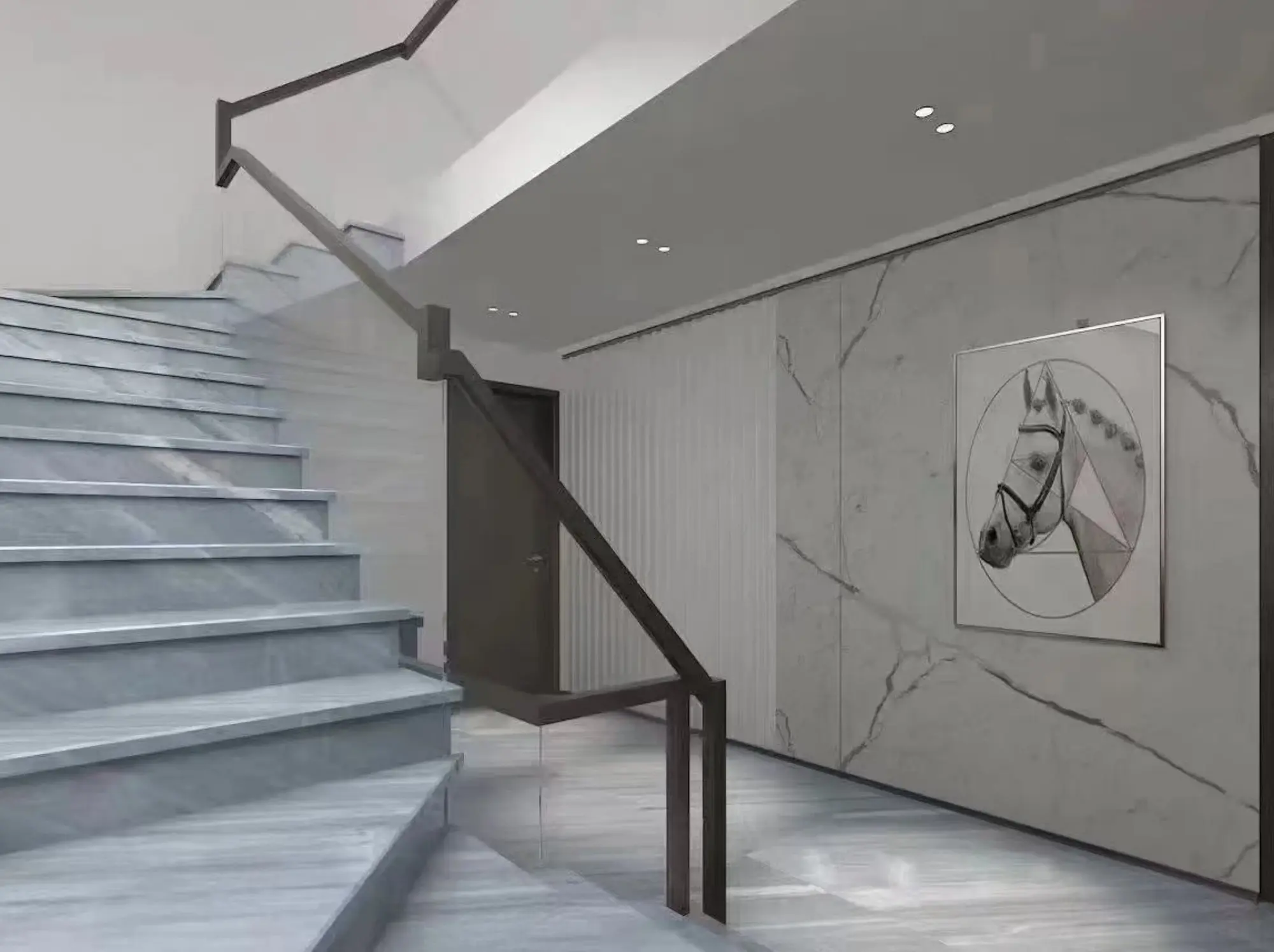 Gray Bardiglio Marble staircase and wall cladding application