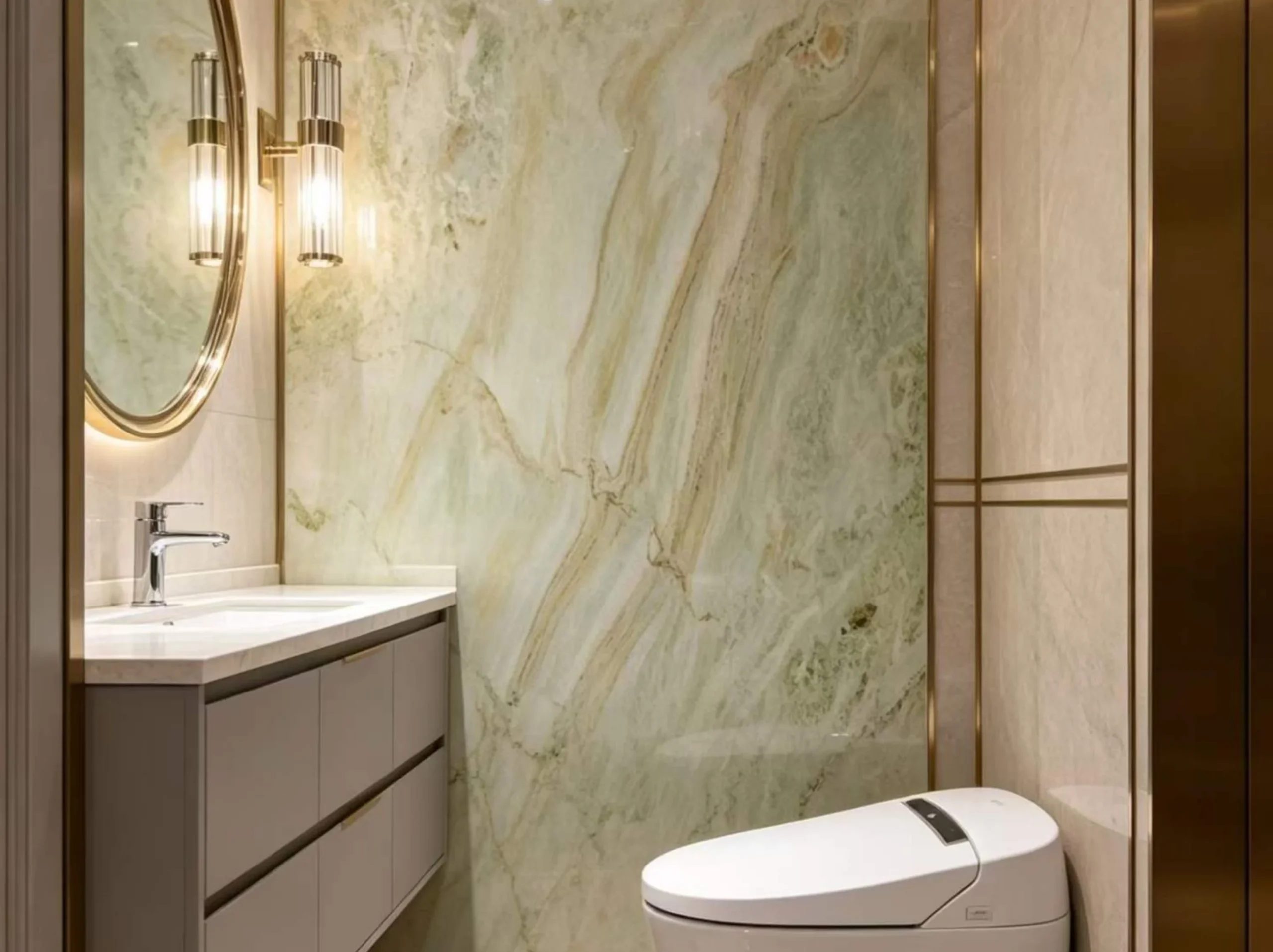 Green Ethereal Marble Bathroom Feature Wall Green Ethereal Marble application: Green Ethereal Marble Bathroom Feature Wall