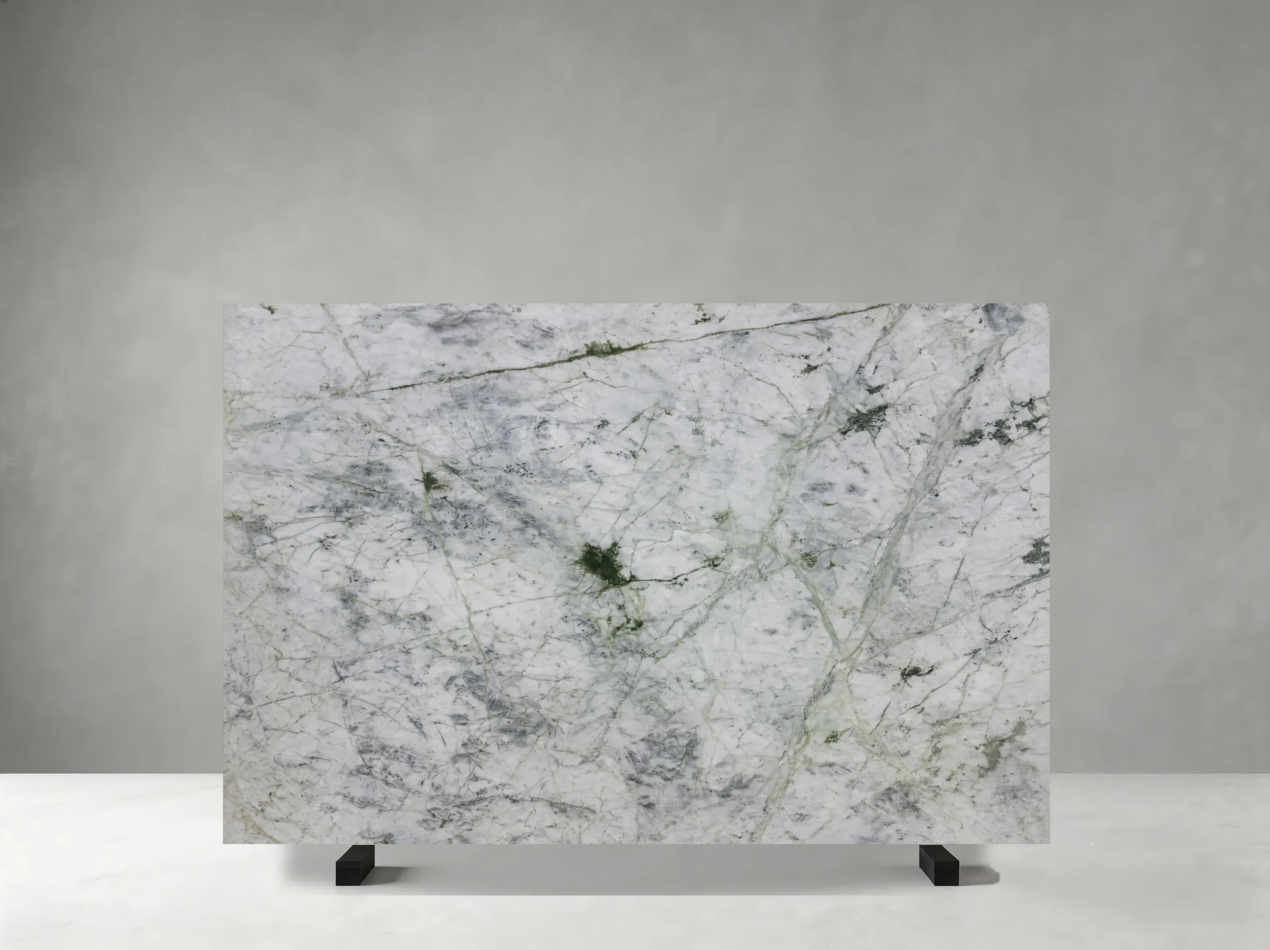 Ice Jade Glacier Green Marble polished slab with icy white field and fine grey green web veining