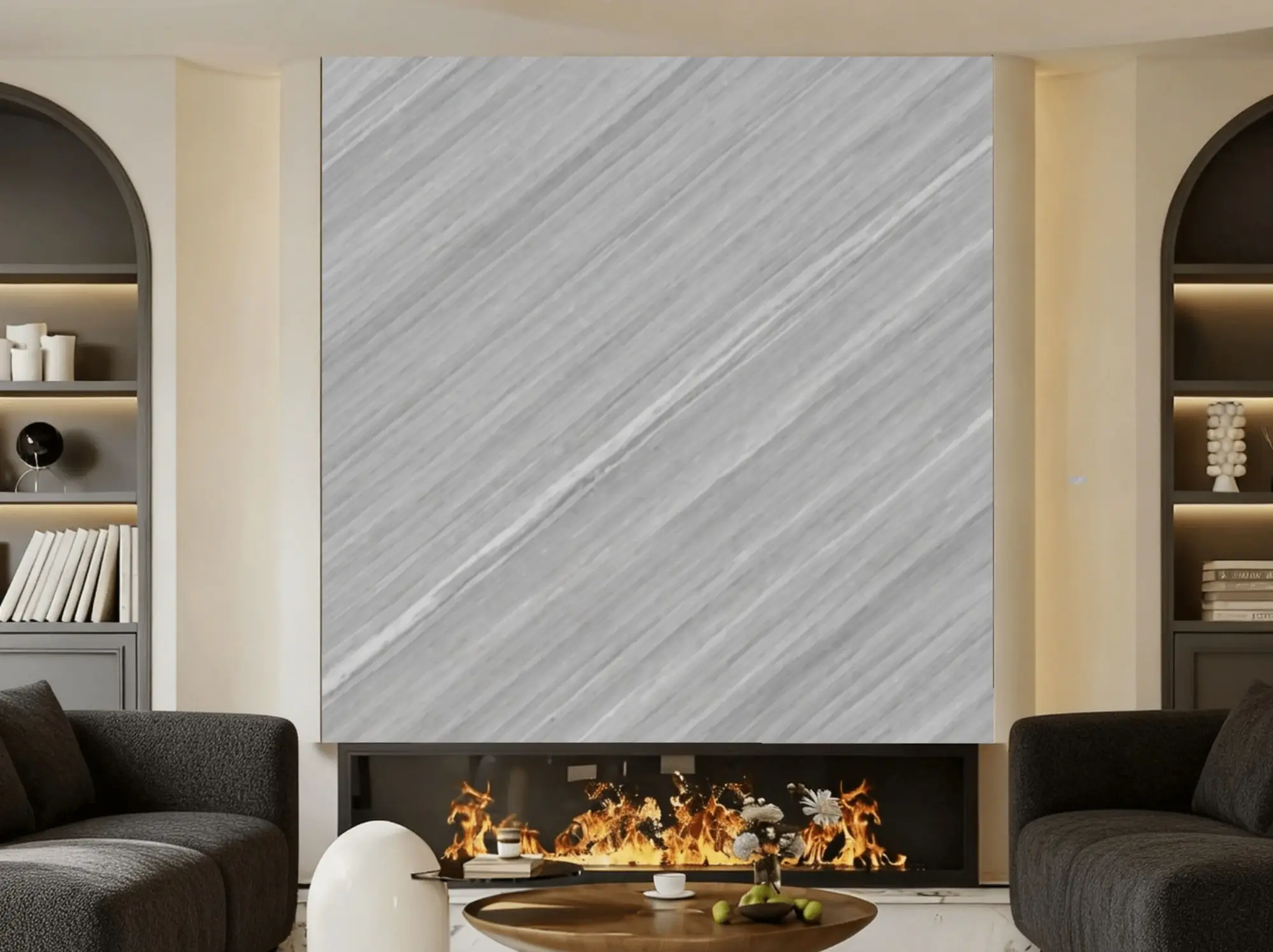 Imperial Bardiglio Marble fireplace feature wall application