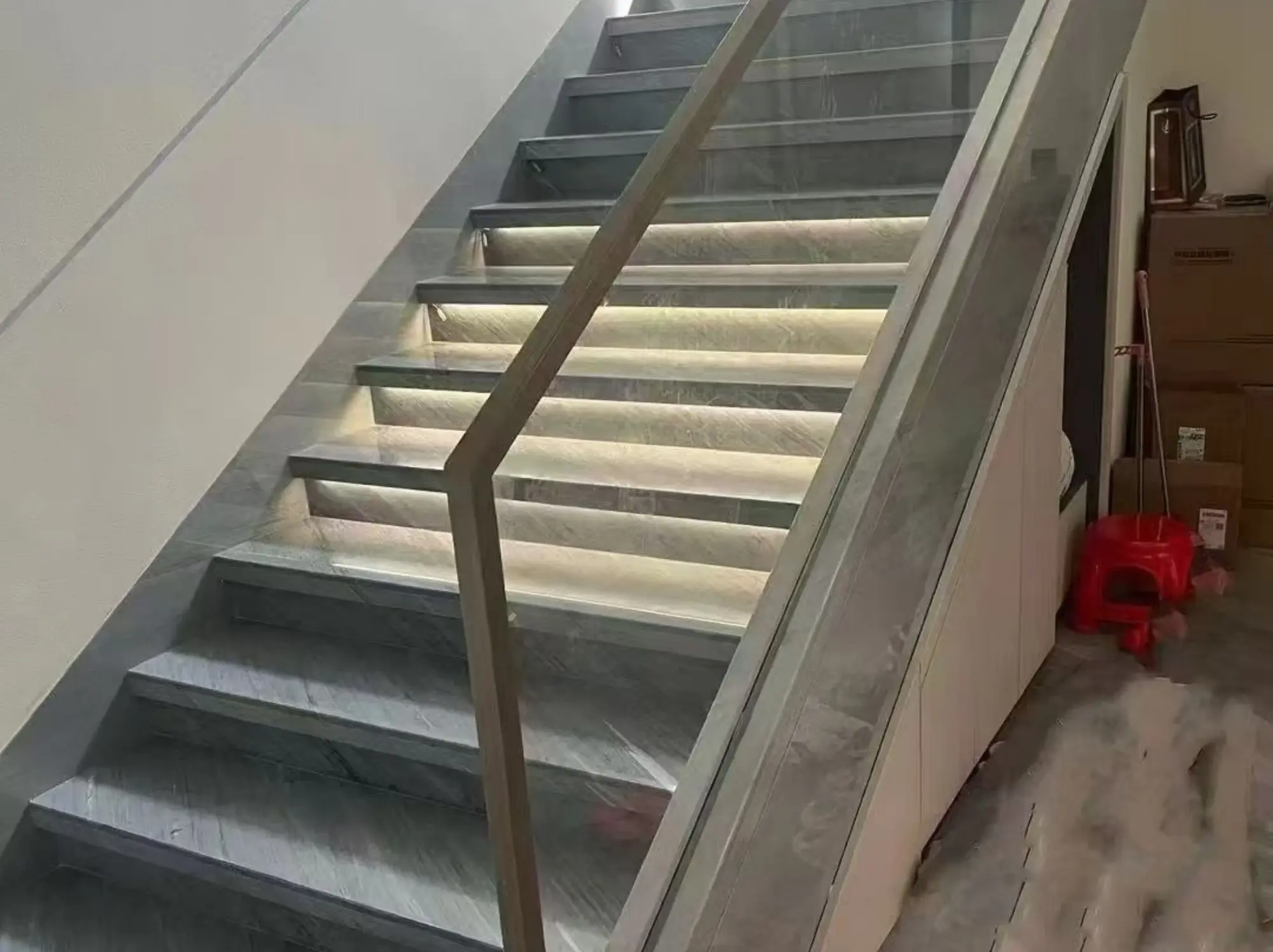 Imperial Bardiglio Marble staircase cladding application