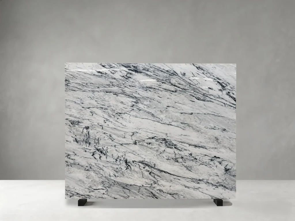 Ink White Marble slab 01 showing natural colour and veining