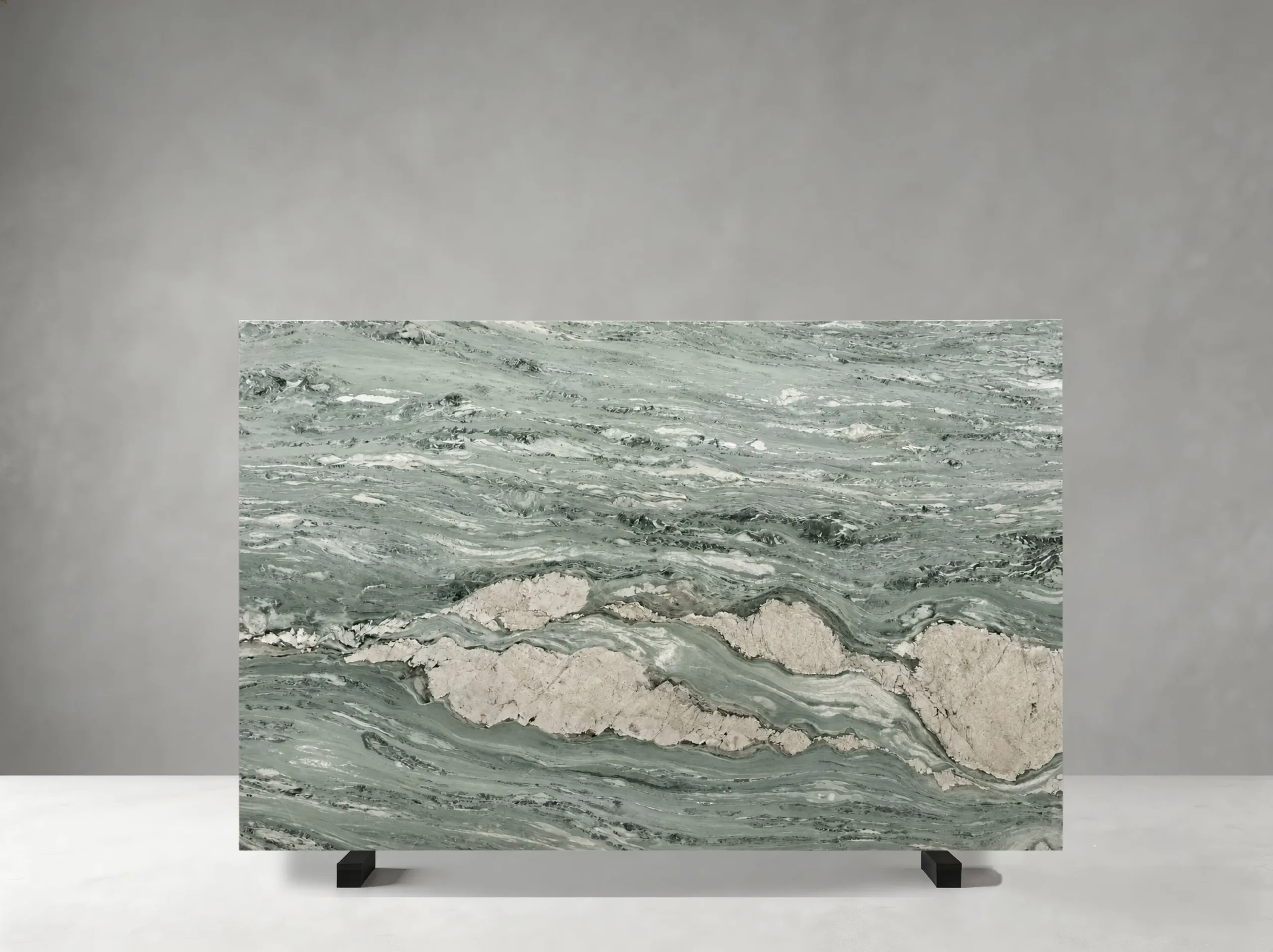 Italian Victoria Green Marble Full Slab 02 Italian Victoria Green Marble full slab 02 with powerful sweeping bands and layered crystalline movement