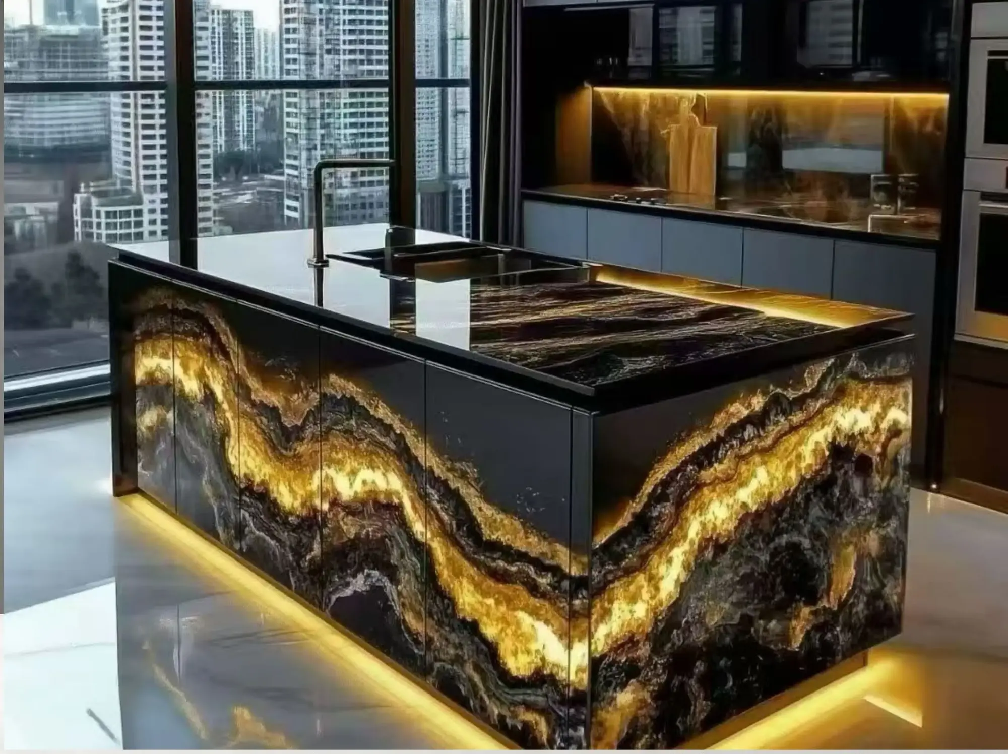 Magma Gold Granite backlit kitchen island application
