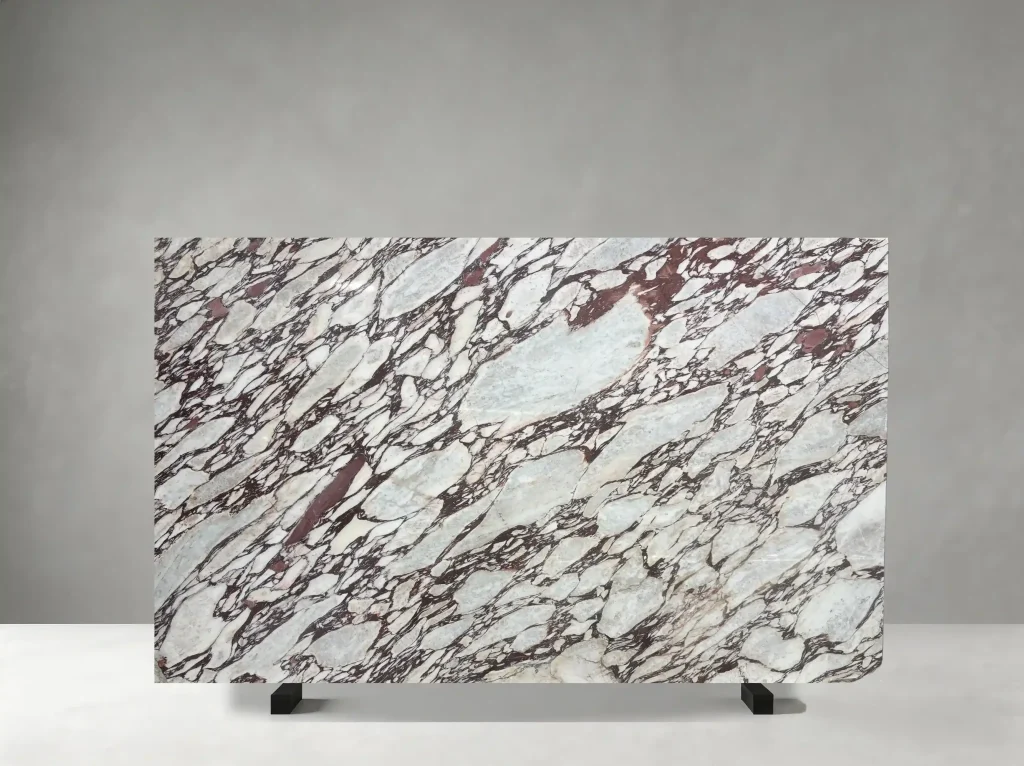 Marbre Breche Violette marble slab with burgundy and violet brecciated veining
