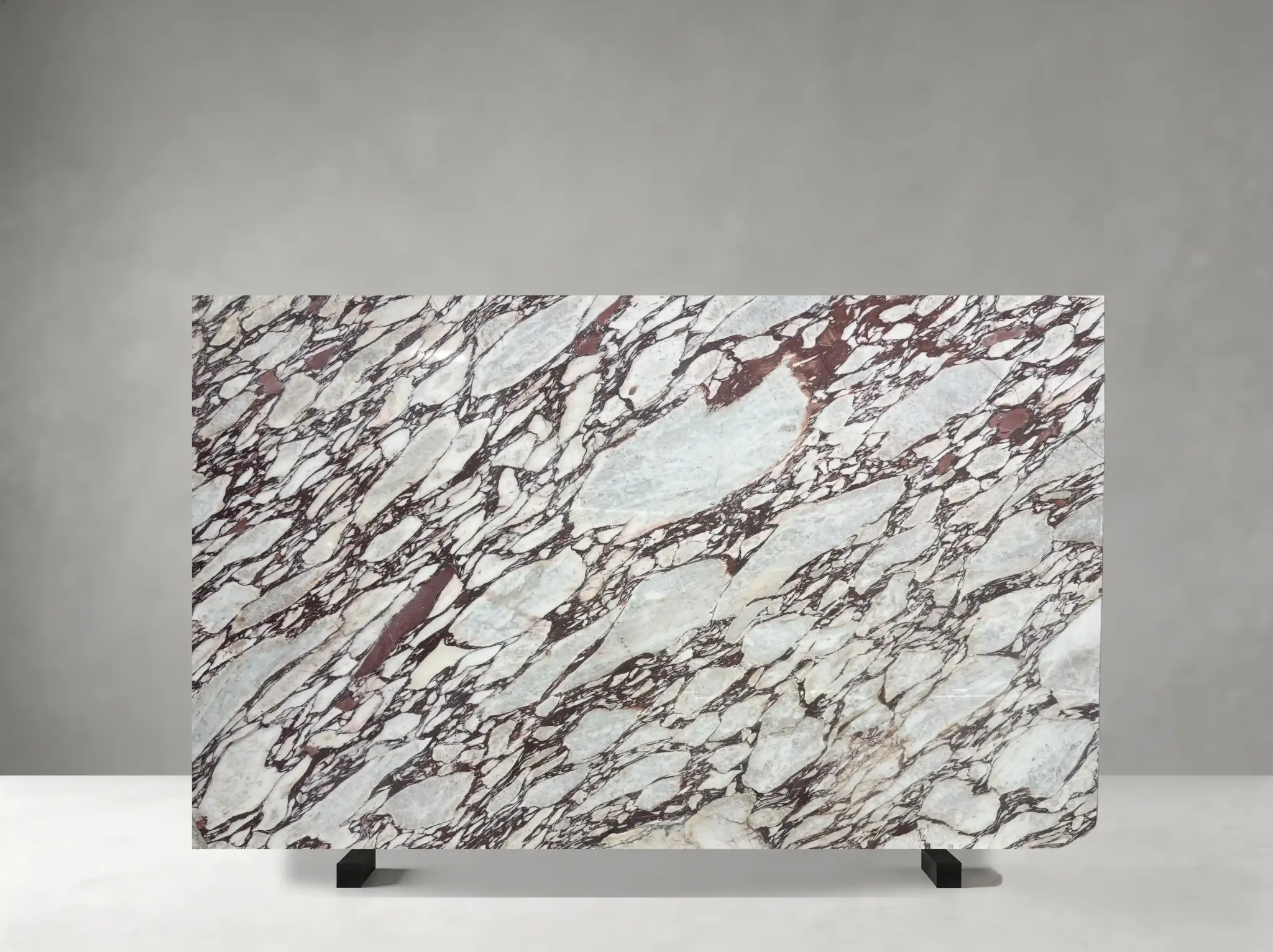 Marbre Breche Violette marble slab with burgundy and violet brecciated veining