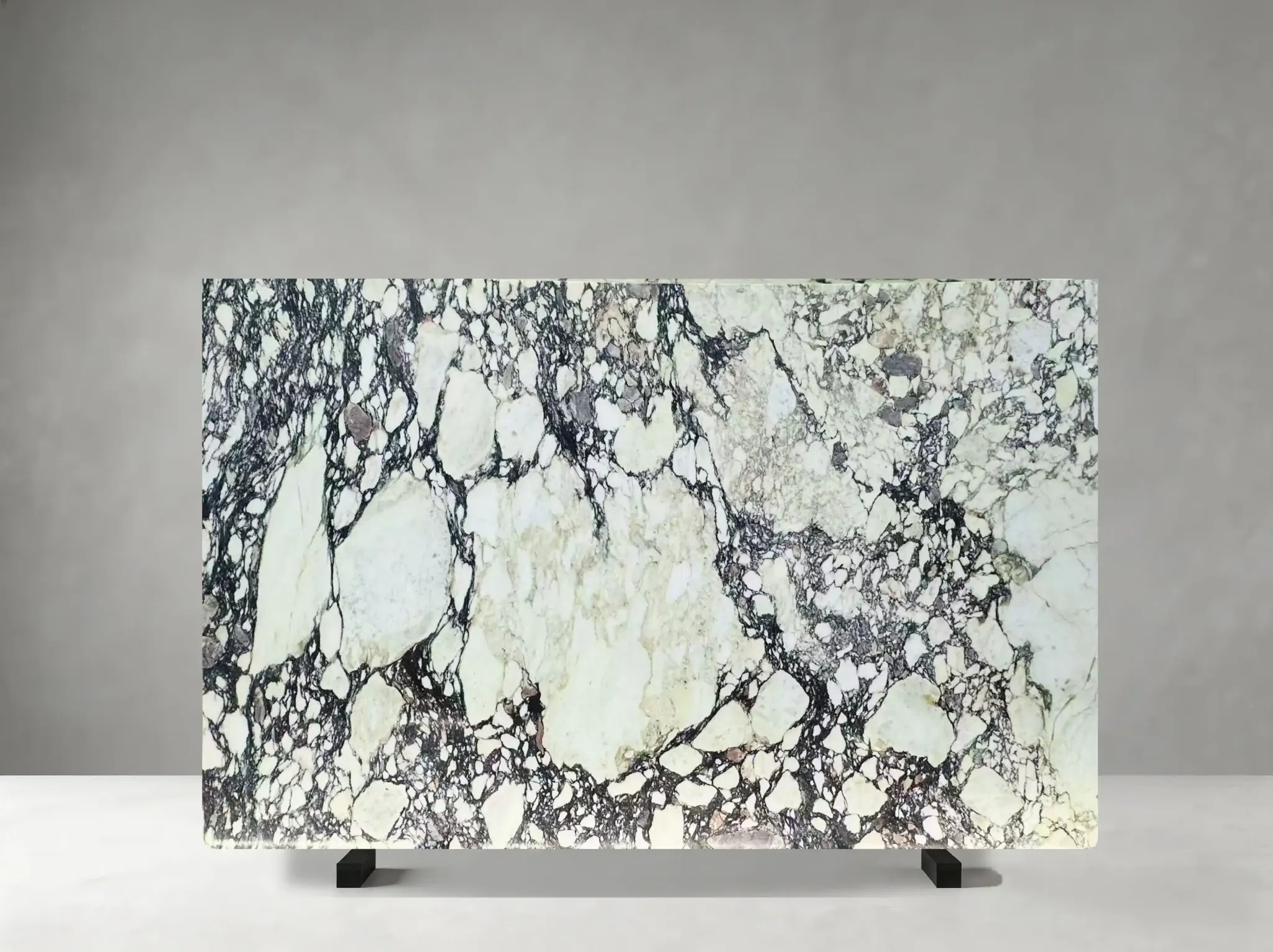 Marbre Breche Violette marble slab with dark charcoal veining and ivory fragments
