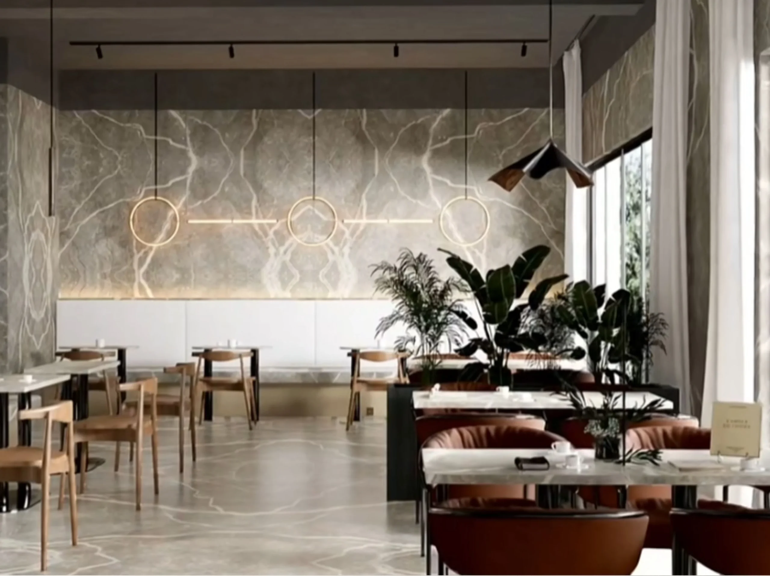 Marmi Etruscan Grigio restaurant wall flooring for a luxury interior project