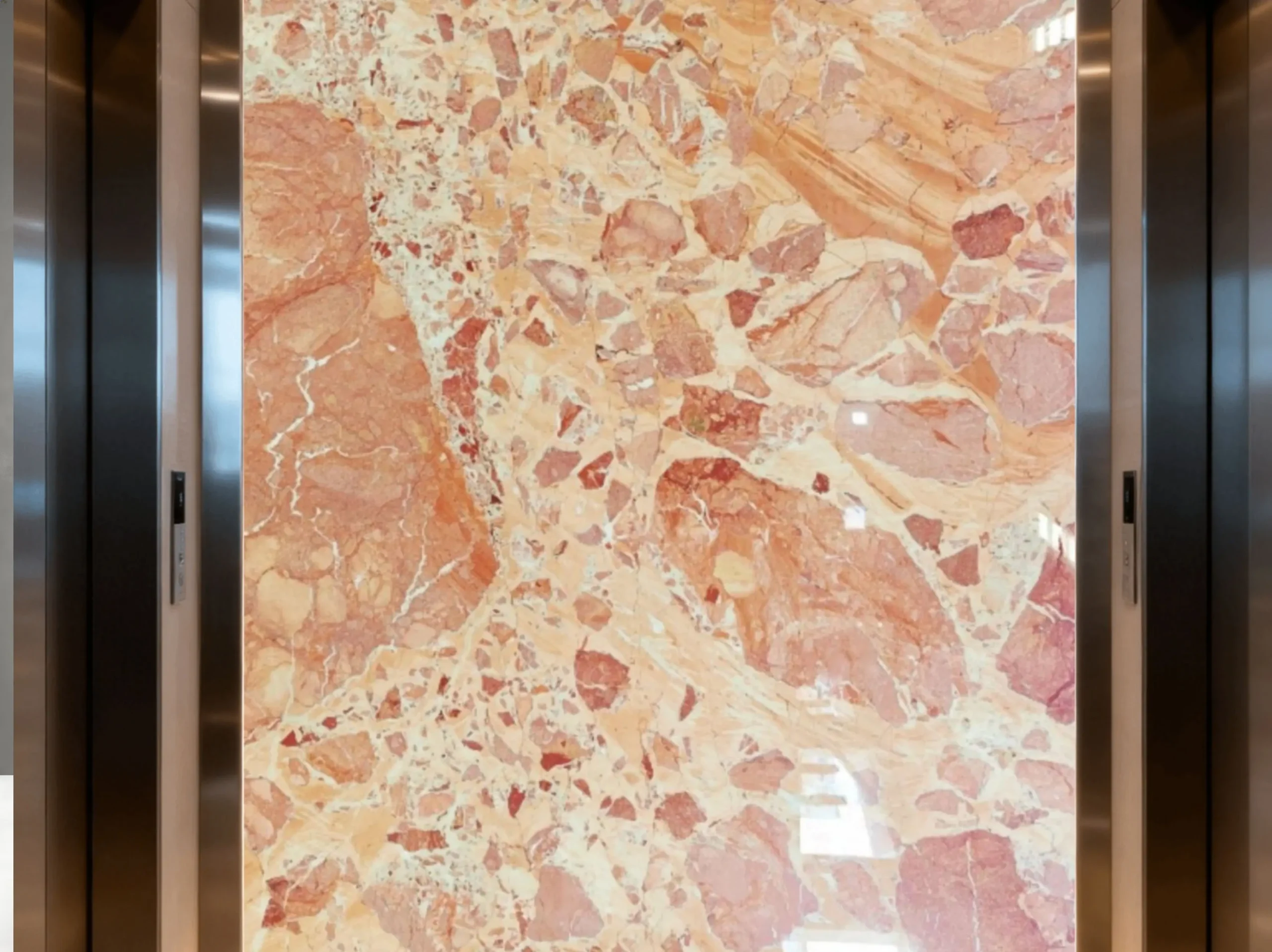 Marmo Brecchia Pernice Scuro elevator lobby feature wall