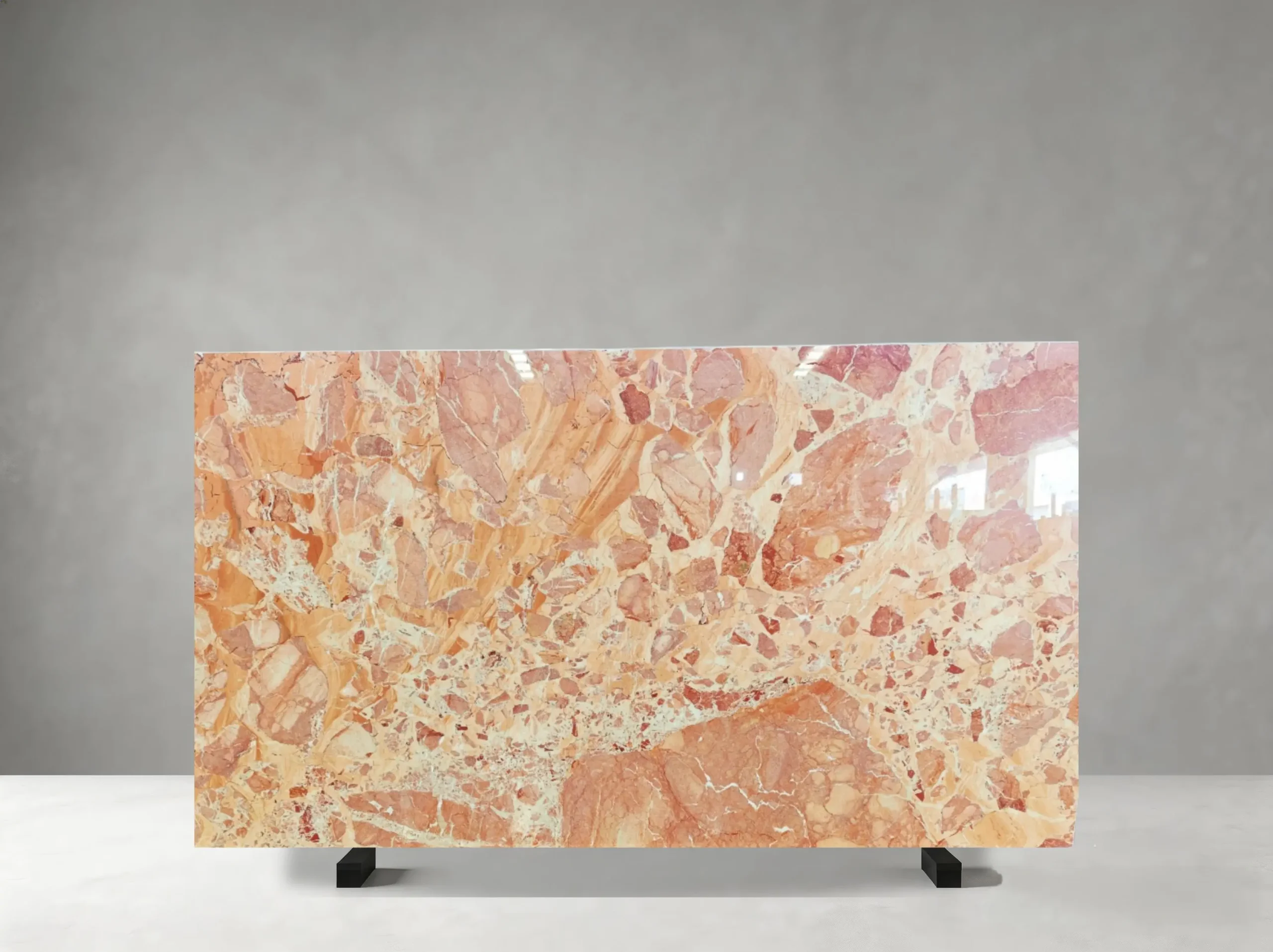 Second Marmo Brecchia Pernice Scuro slab showing natural batch variation and complex multicolour breccia composition for statement surfaces