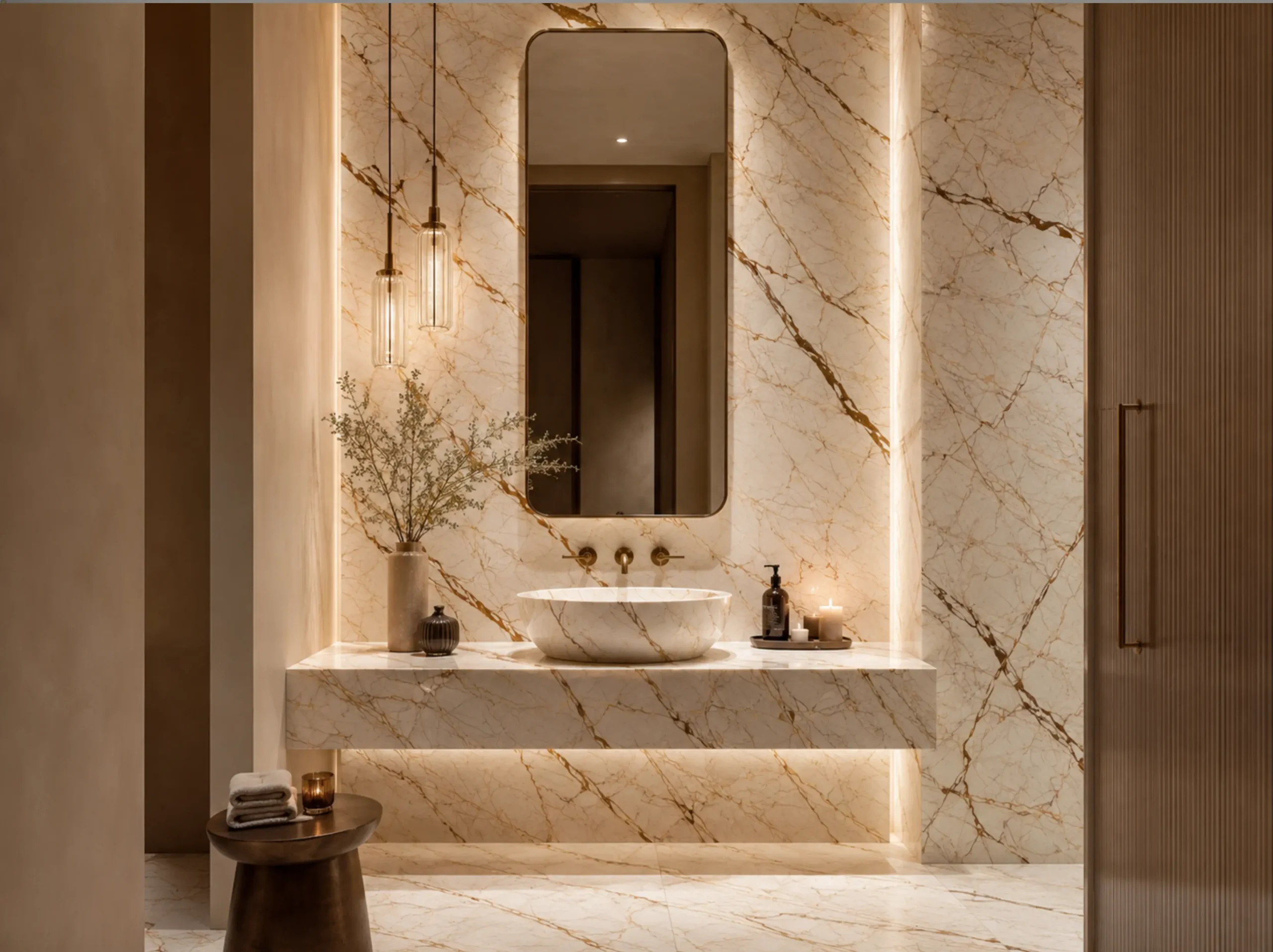 Melisa Jin Marble bathroom vanity feature wall for a luxury interior project